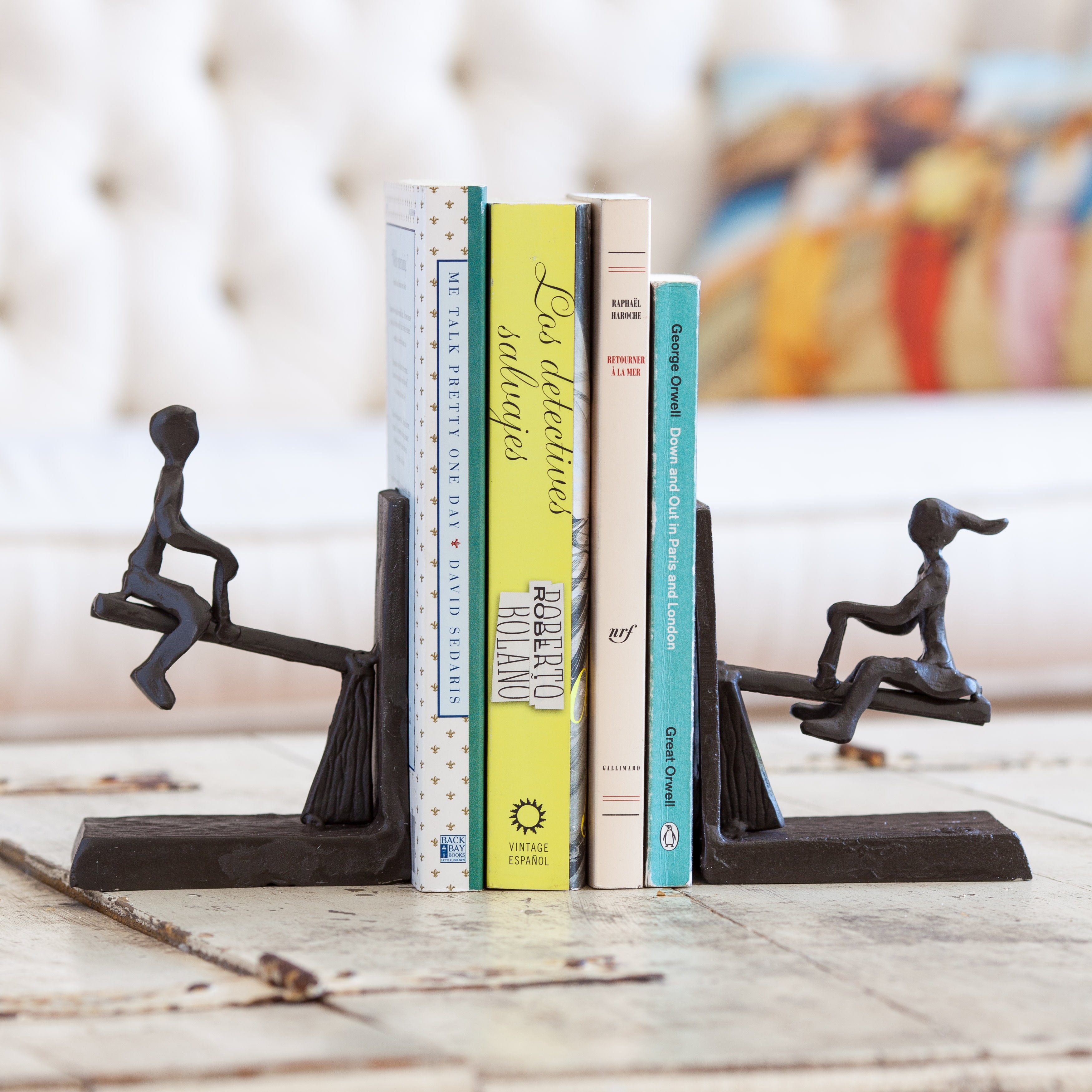 Children Playing on a See-Saw Metal Bookend Set