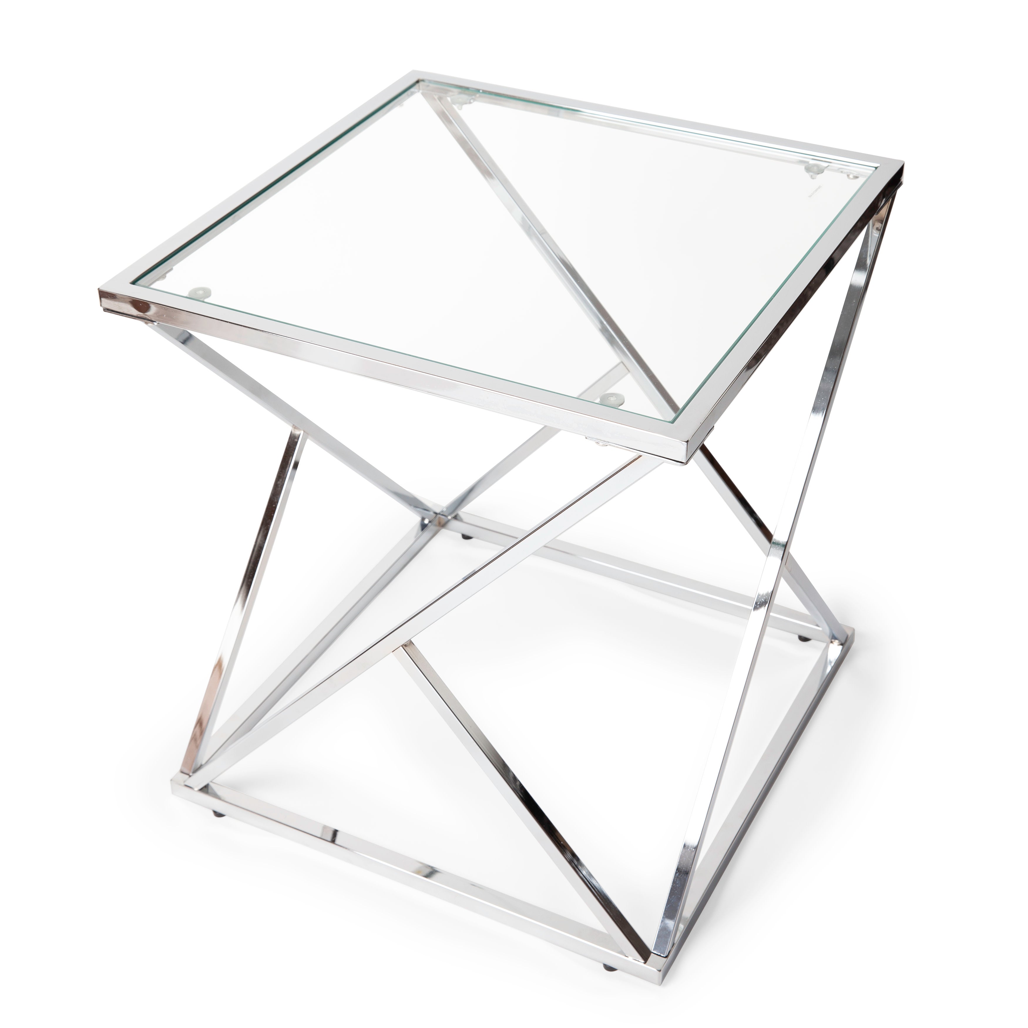 Danya B. Square End Table with Clear Glass Top and Polished Chrome Base