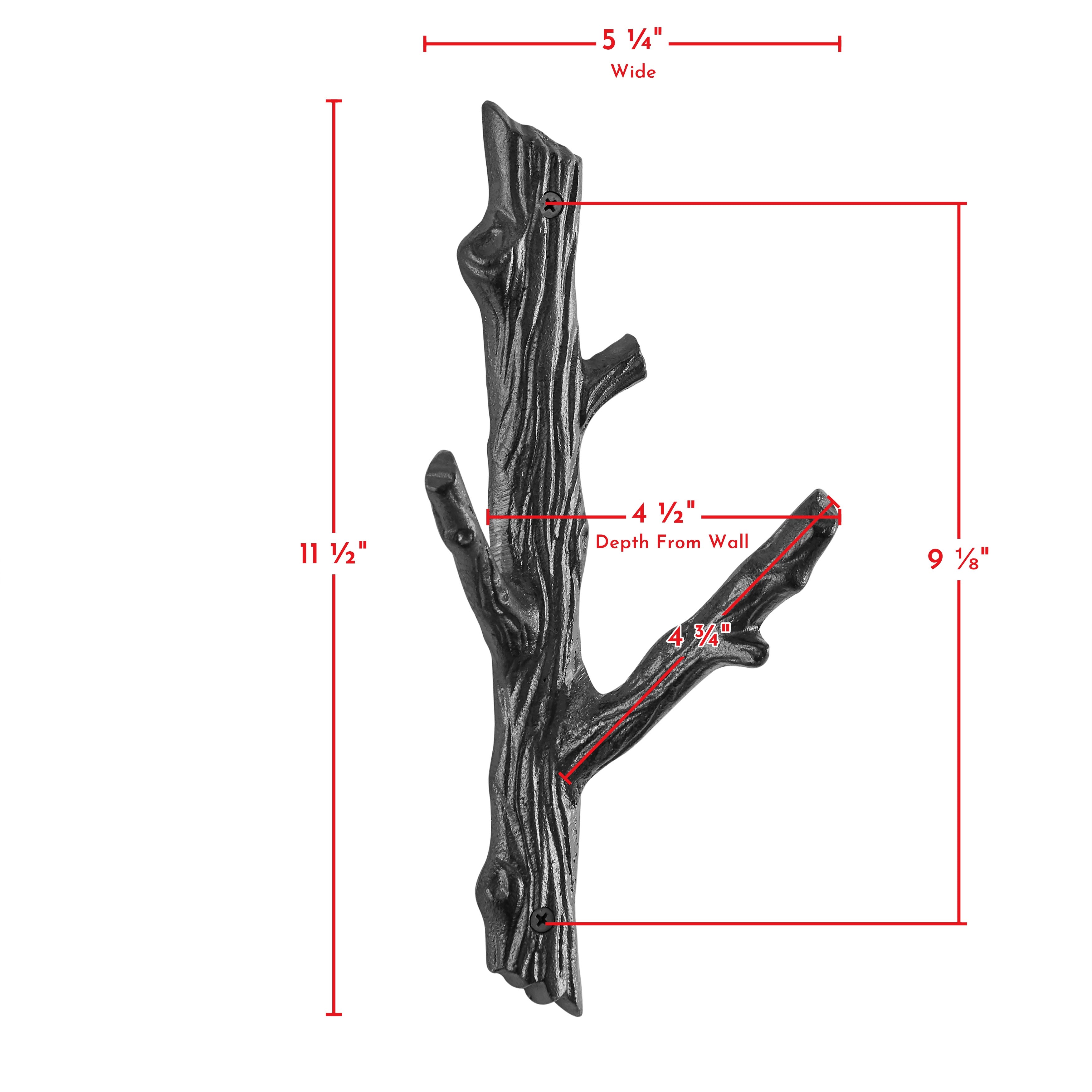 Brown Cast Iron Dual Tree Branch Wall Mount Coat Hooks (Set of 2)
