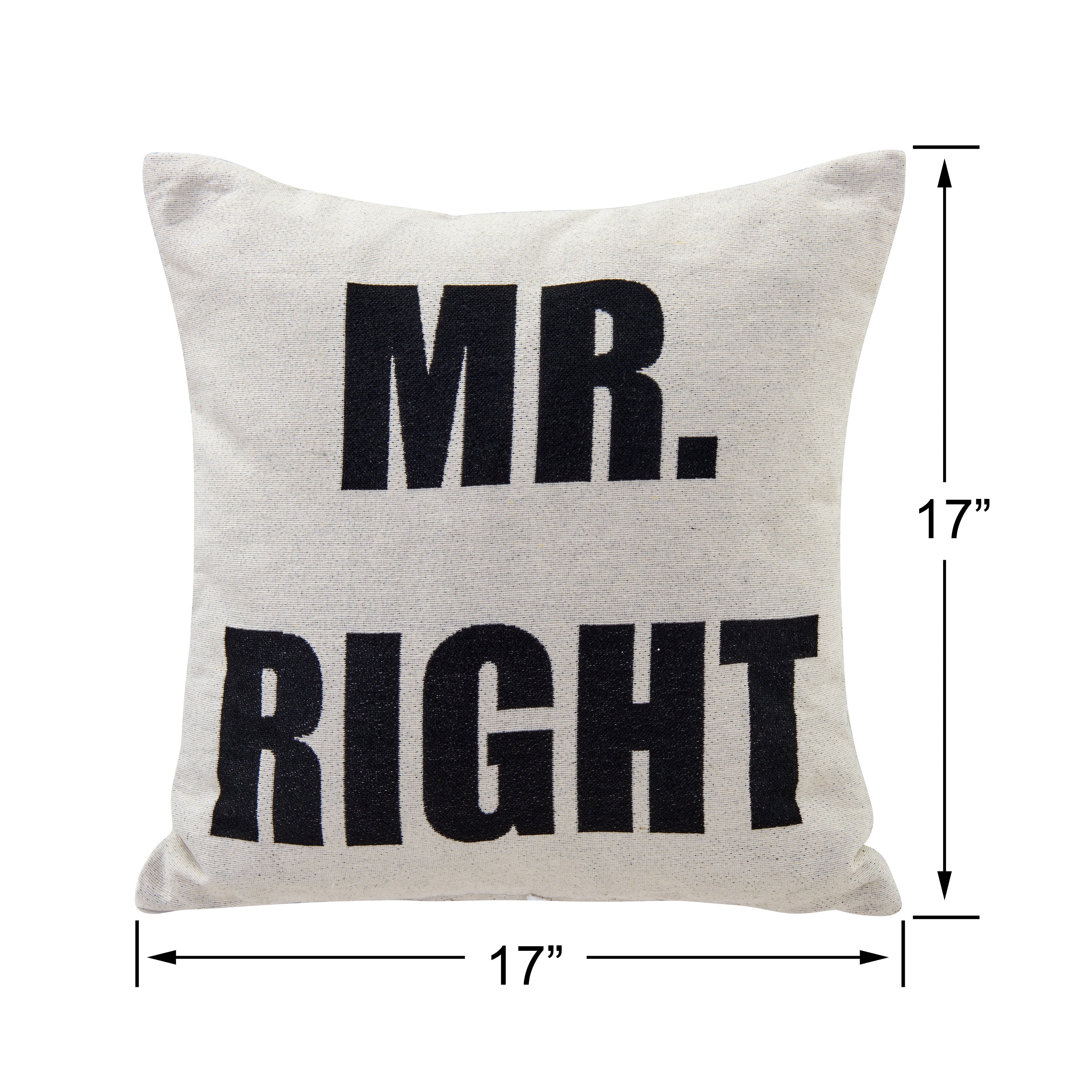 Mr. Right White Cotton Jacquard Printed Decorative Toss Throw Accent Pillow