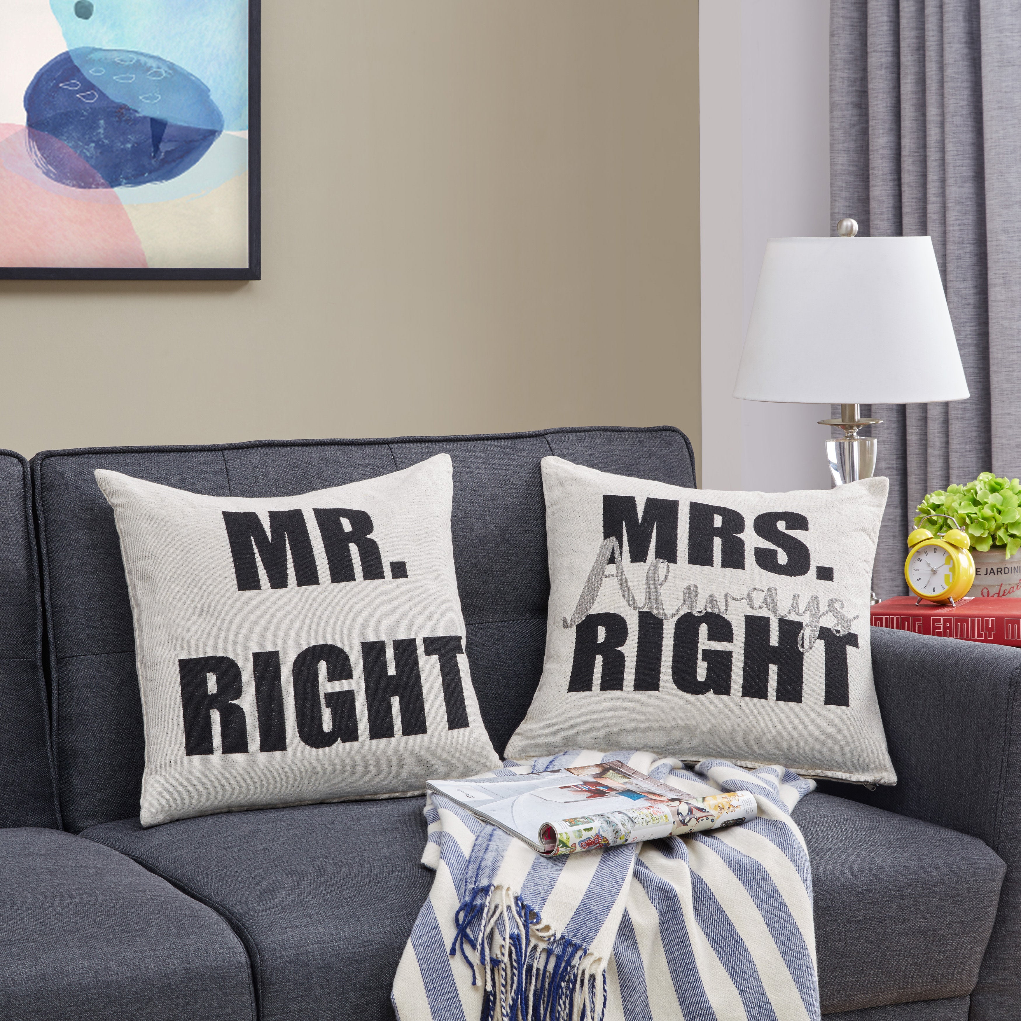Mr. Right and Mrs. Always Right Decorative Quote Accent Throw Pillows – A Unique Couples Gift Idea