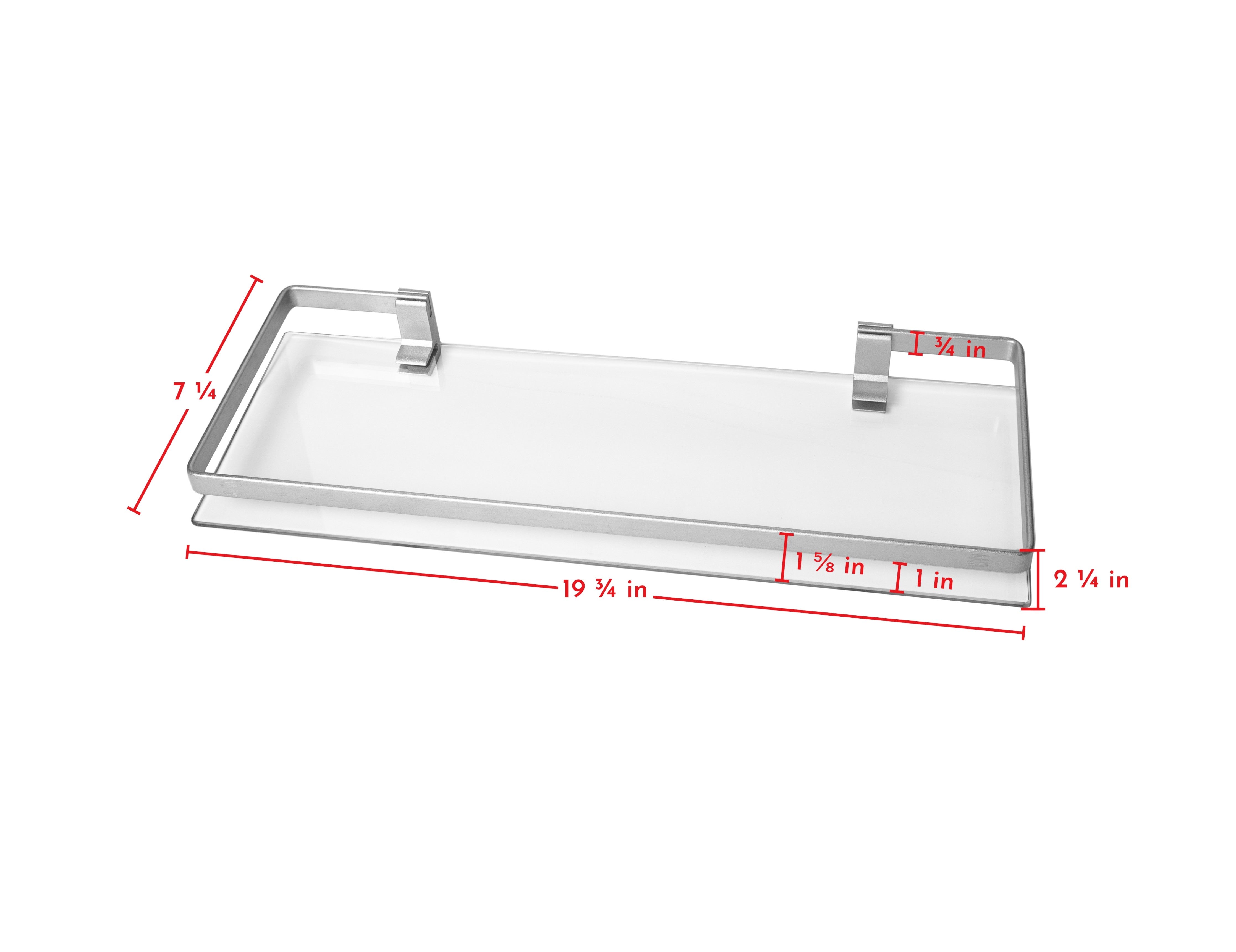 Floating Wall Mount Tempered Glass Bathroom Shelf with Brushed Chrome Rail
