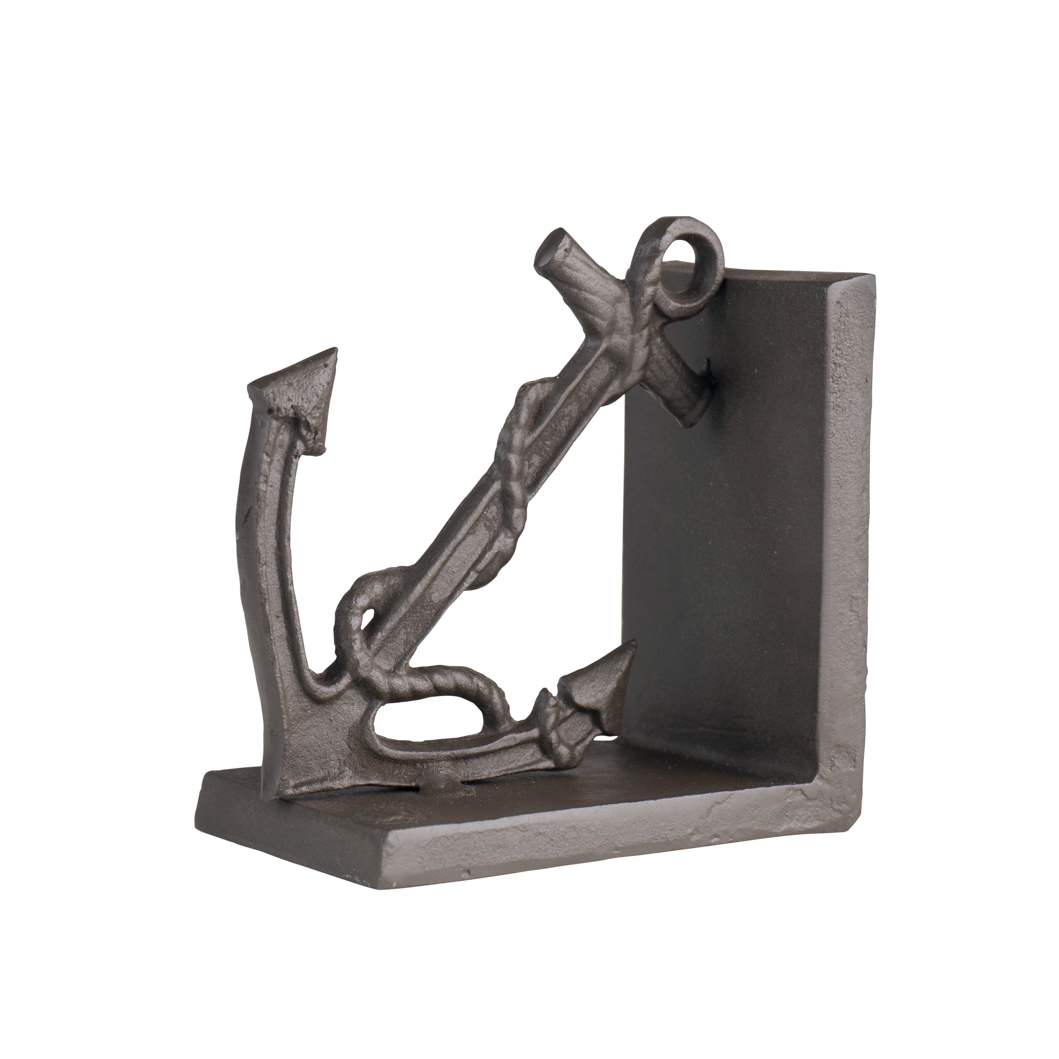 Nautical Anchor and Ship's Wheel Iron Bookend Set