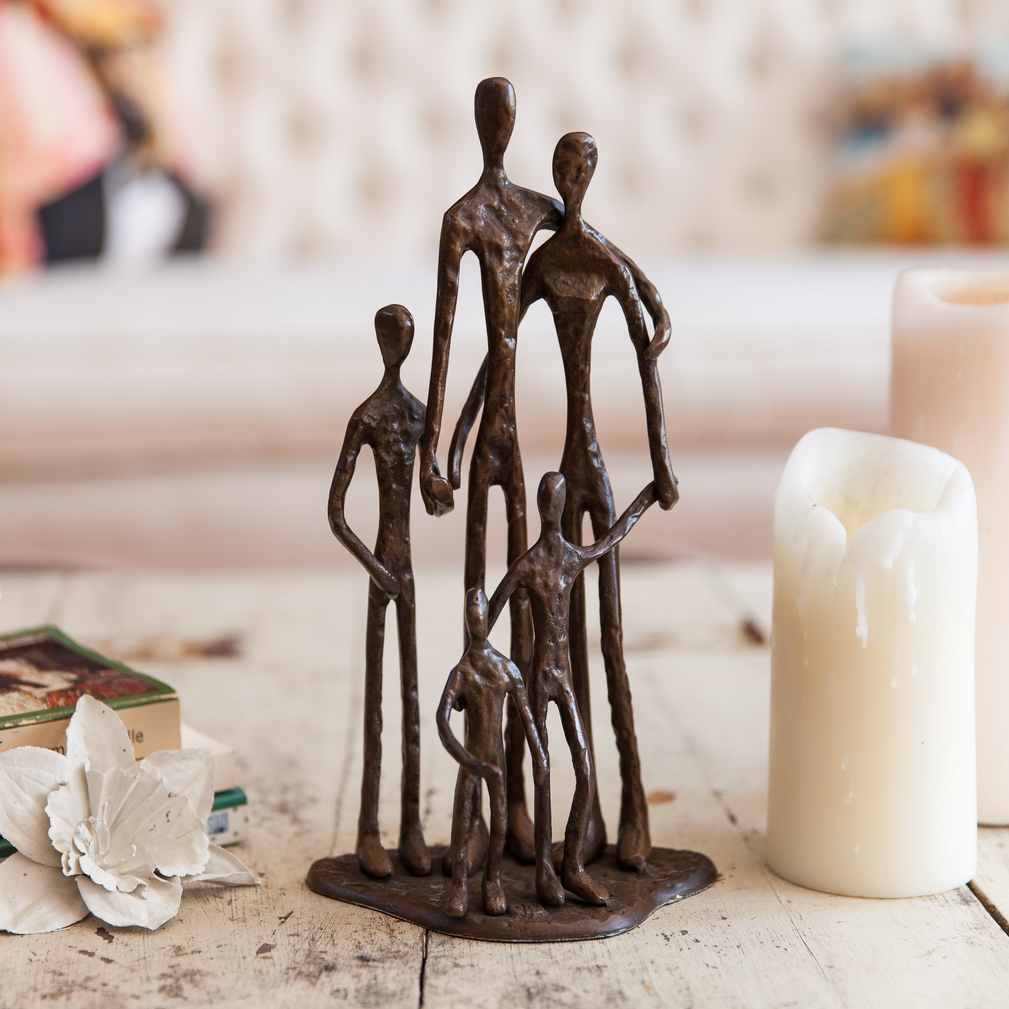 Family of Five Posing Bronze Sculpture