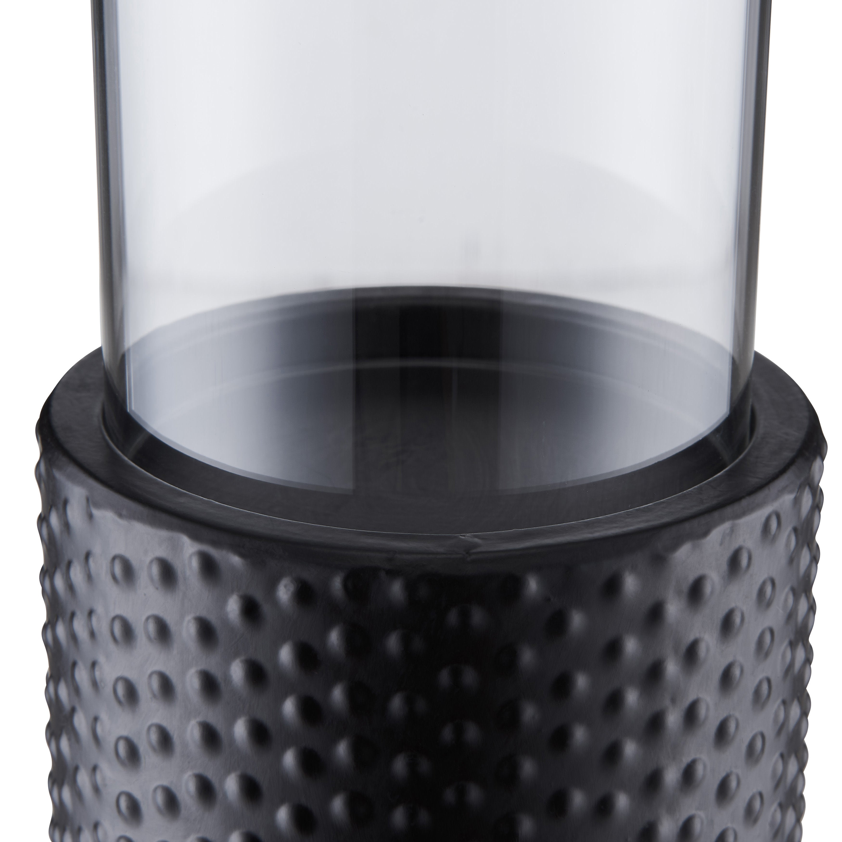 Danya B. Contemporary Candle Holder Set (3) With Clear Glass Hurricanes And Textured Metal Base