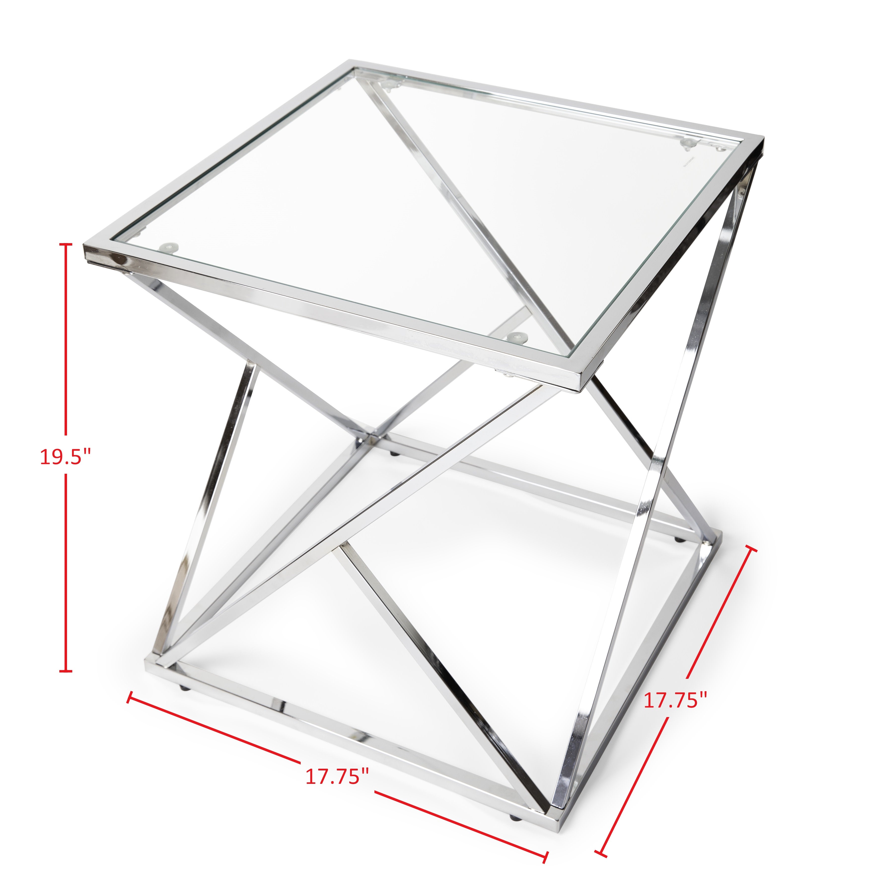 Danya B. Square End Table with Clear Glass Top and Polished Chrome Base