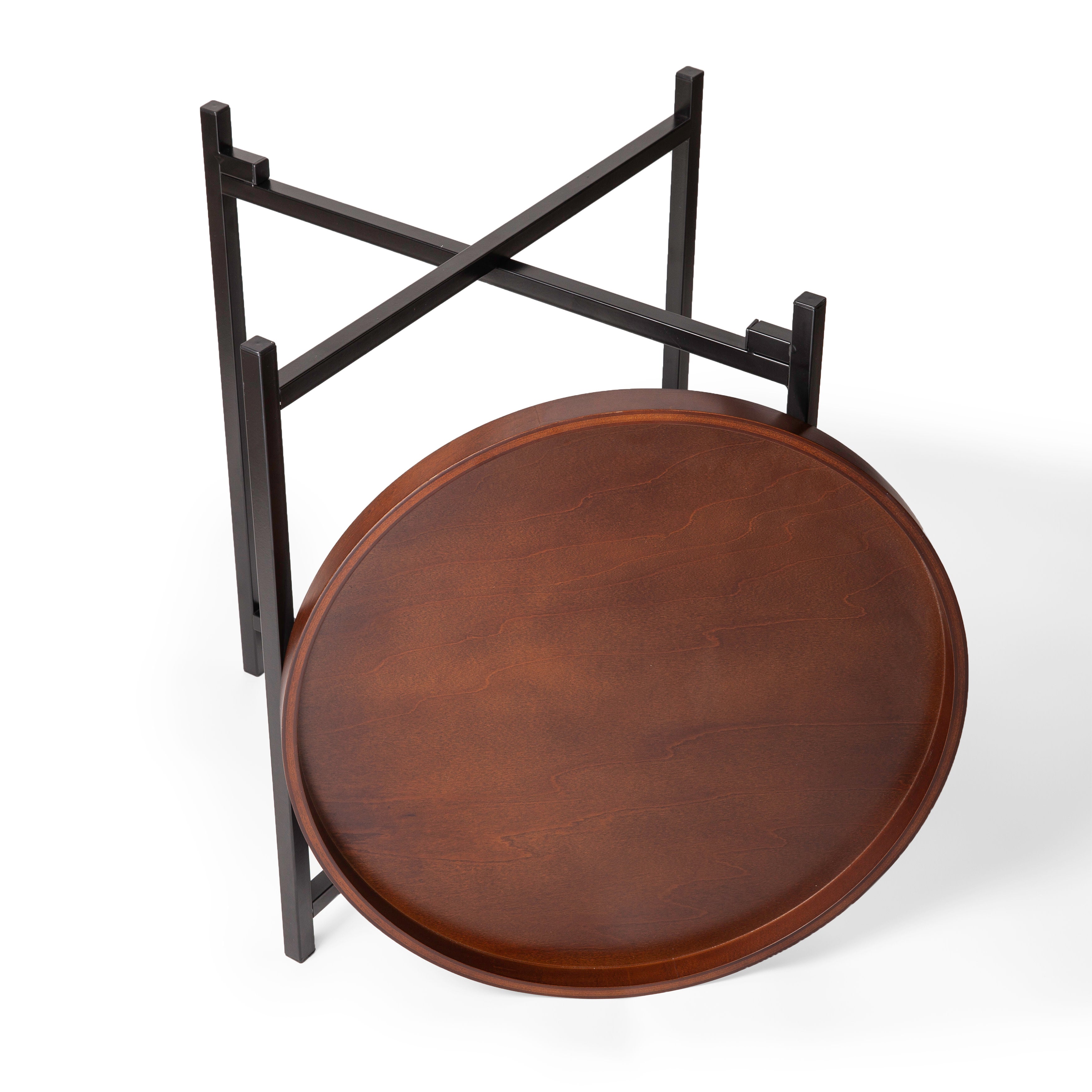 Mid-century Modern Round Side Table with Removable Wood Tray