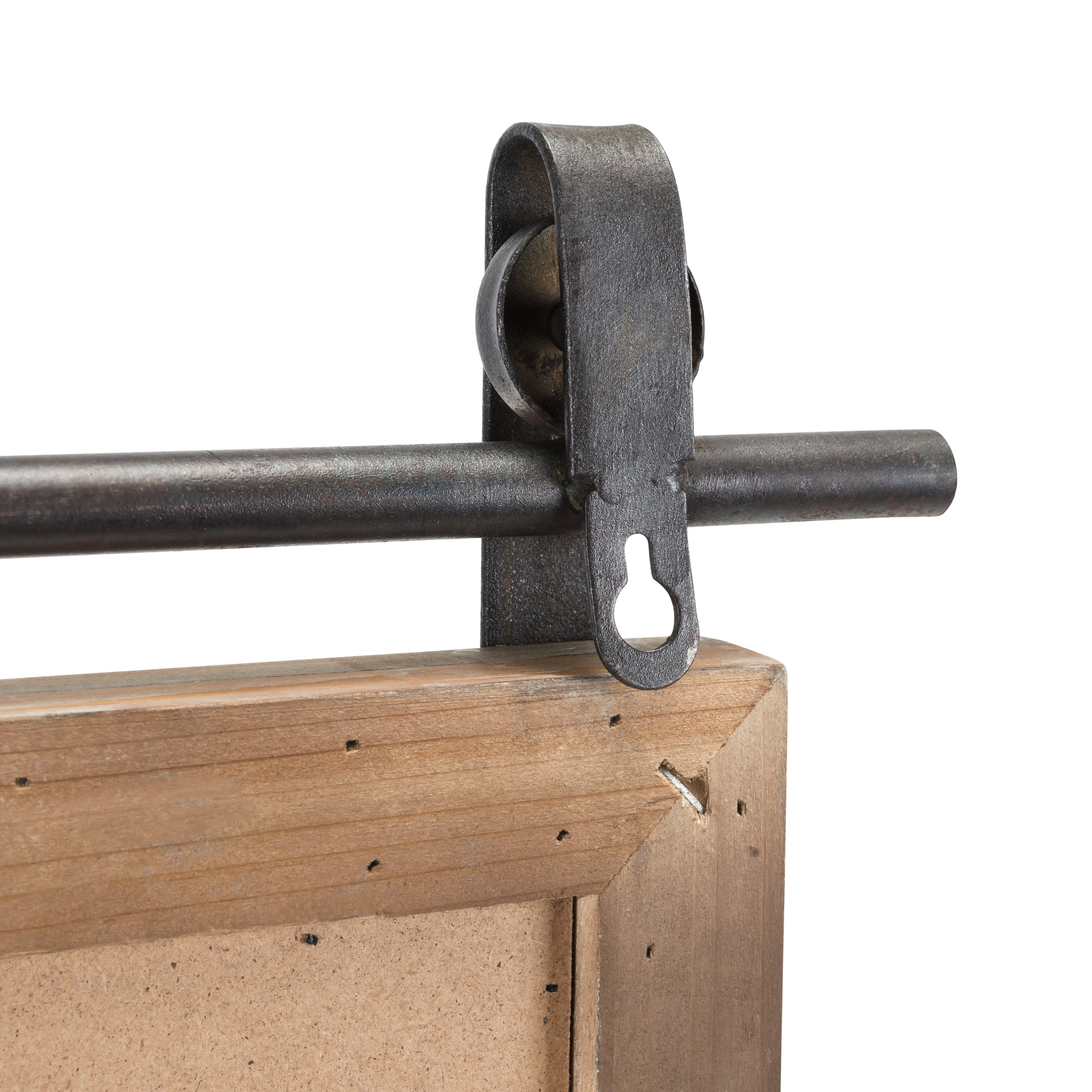 Rustic Industrial Wood-Framed Wall Mount Barn Door Vanity Mirror with Shelf and Iron Hardware
