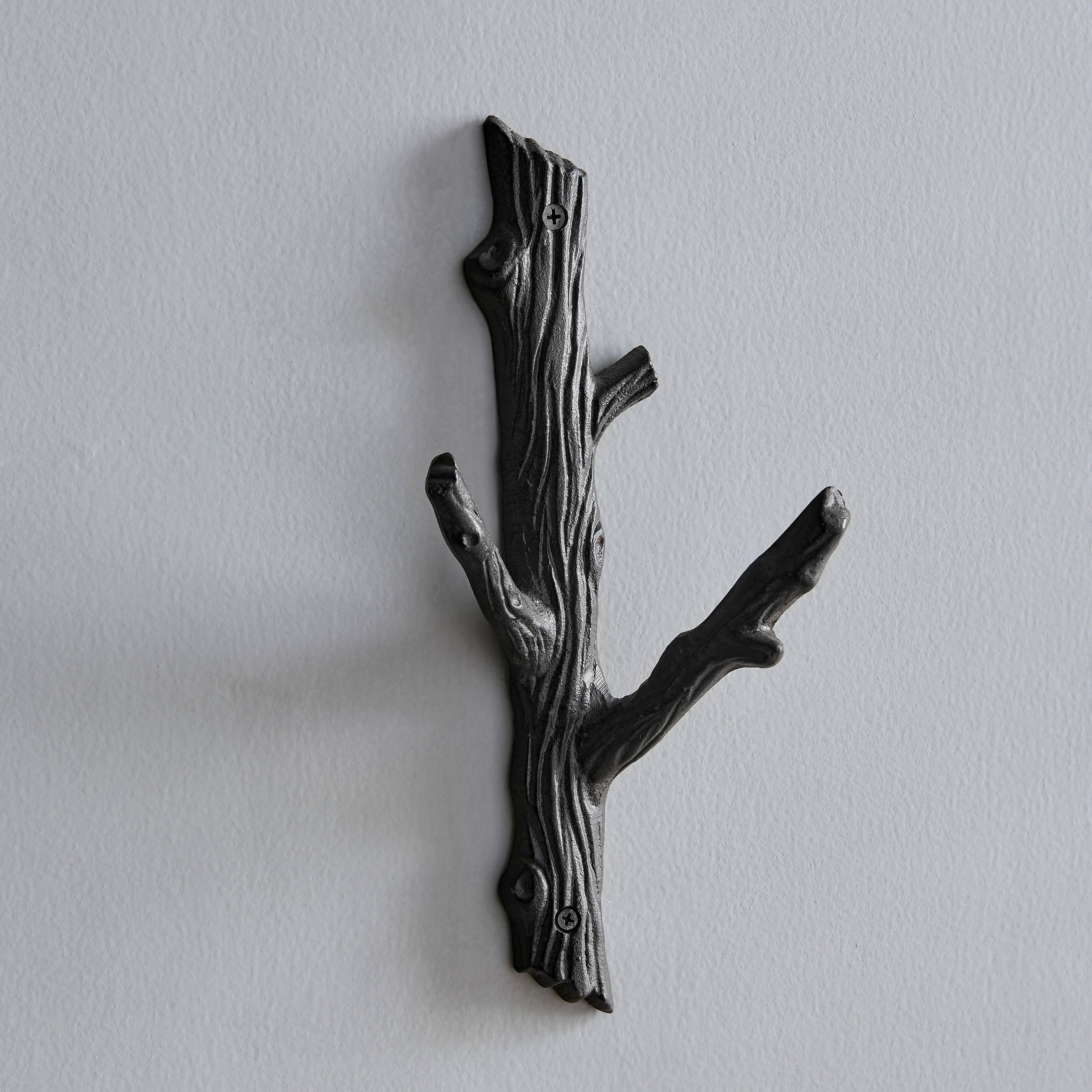 Brown Cast Iron Dual Tree Branch Wall Mount Coat Hooks (Set of 2)