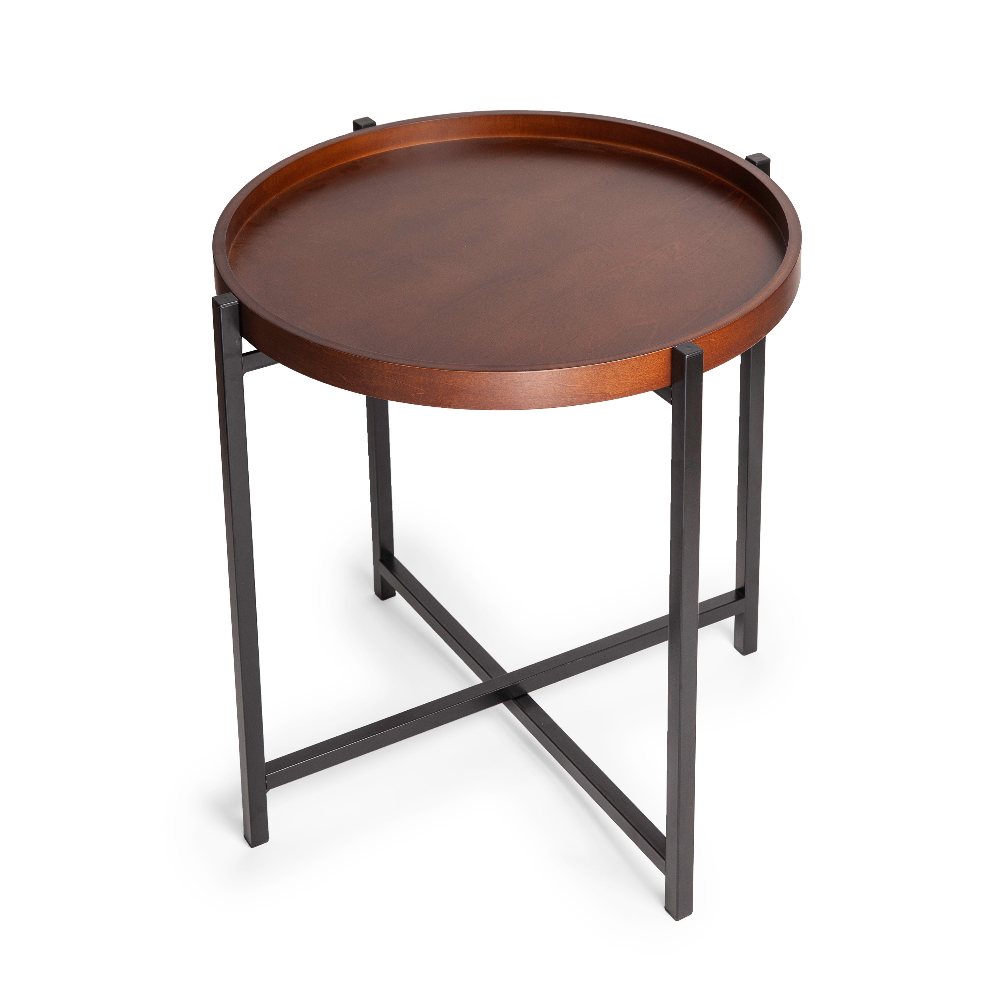 Mid-century Modern Round Side Table with Removable Wood Tray