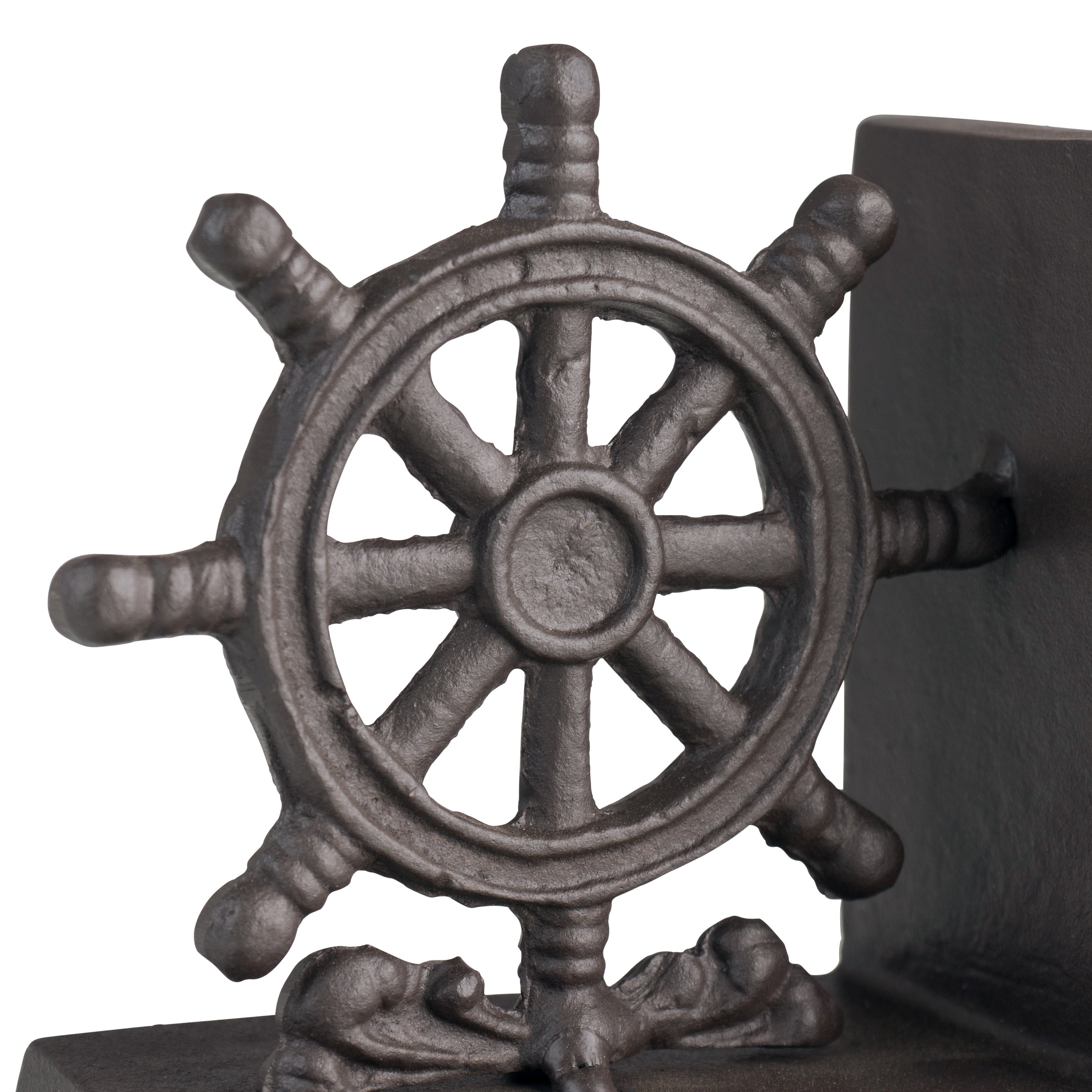 Nautical Anchor and Ship's Wheel Iron Bookend Set