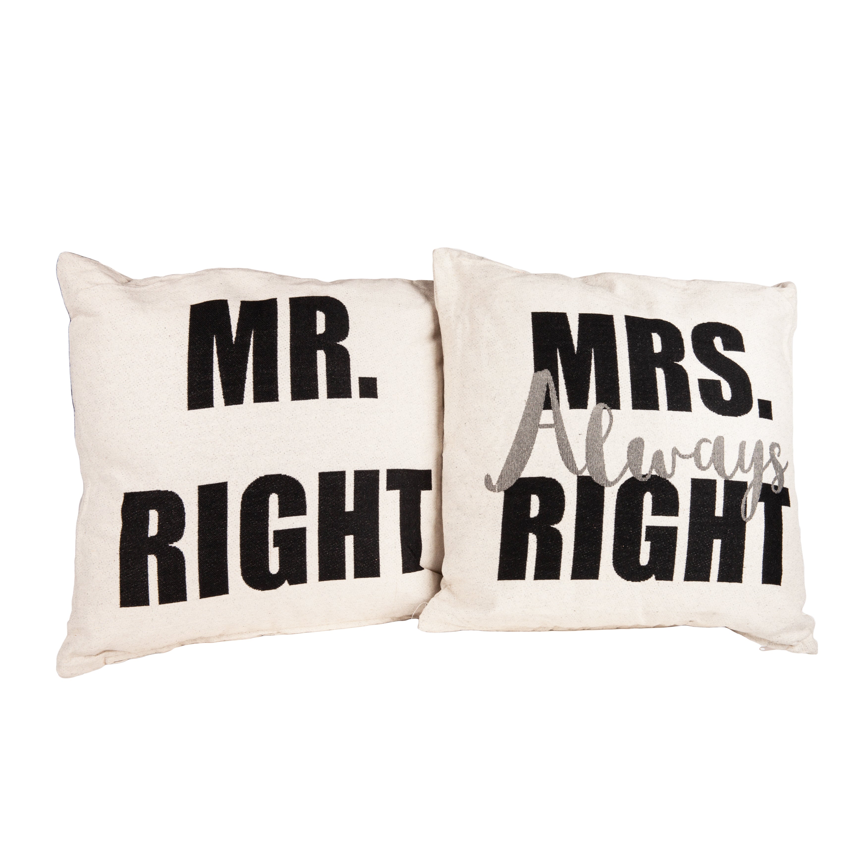 Mr. Right and Mrs. Always Right Decorative Quote Accent Throw Pillows – A Unique Couples Gift Idea