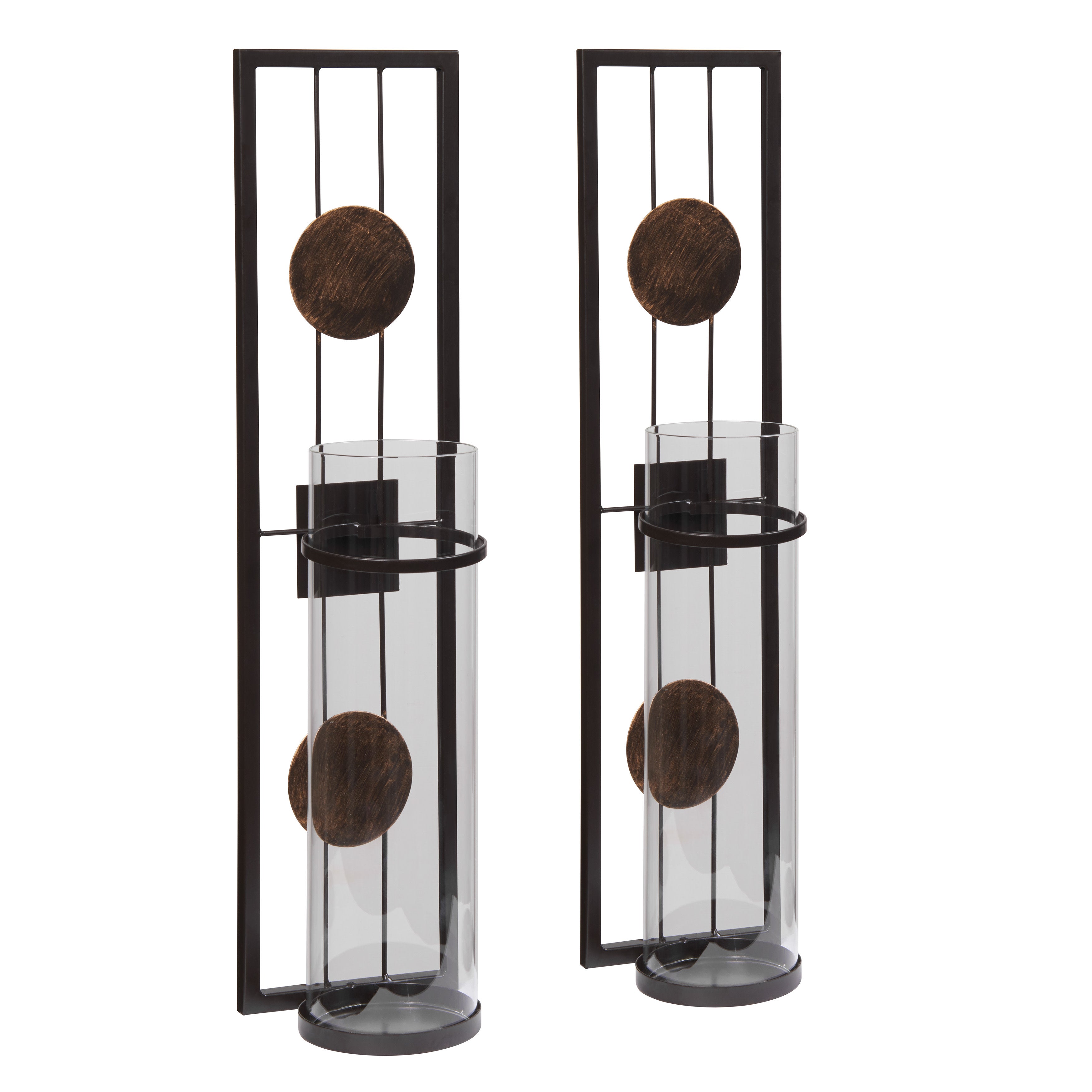 20 in. Modern Floating Decorative Metal Medallion Pillar Candle Sconces – Wall Mount – Set of 2