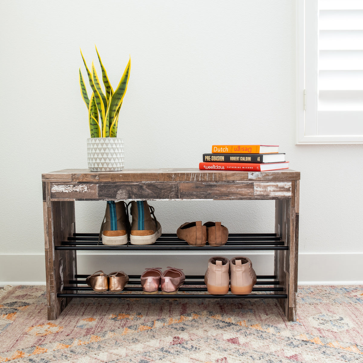 Danya B White Leatherette Storage Entryway Bench with Chrome Frame