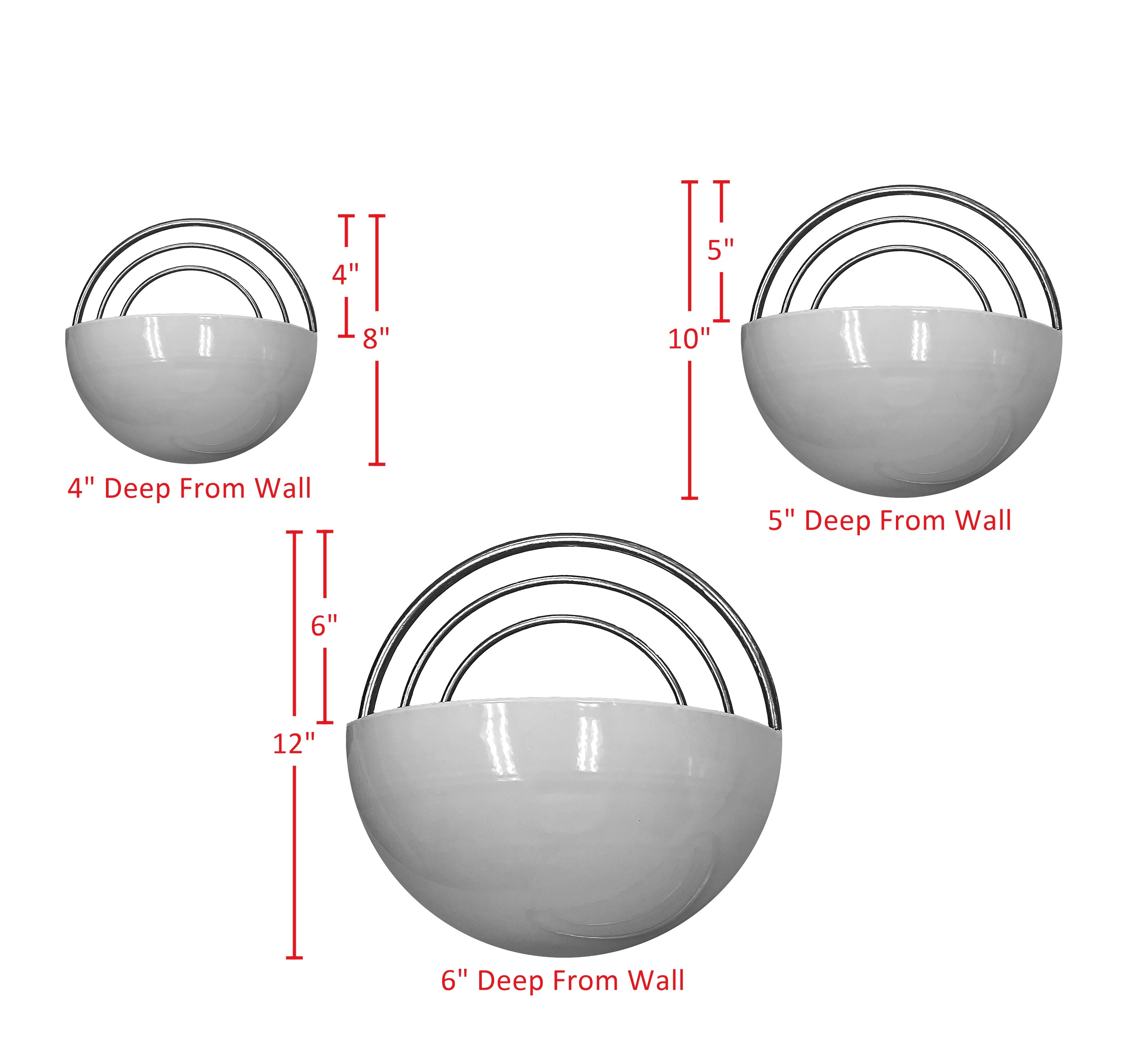 Crescent 3-Piece Metal Wall Planter Set - White with Gold Detail
