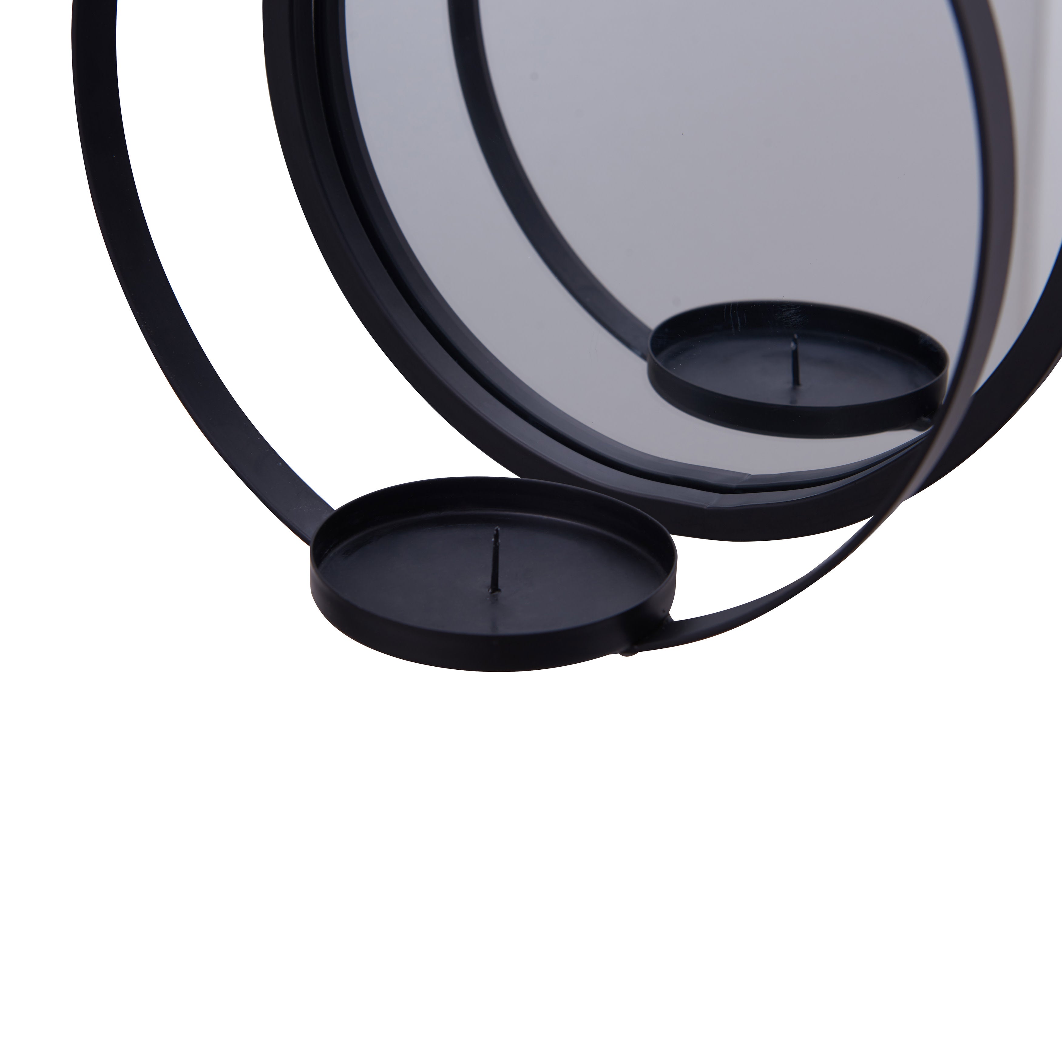 Round Wrought Iron Pillar Candle Sconce with Mirror – Rustic Metal Hanging Wall Candleholder
