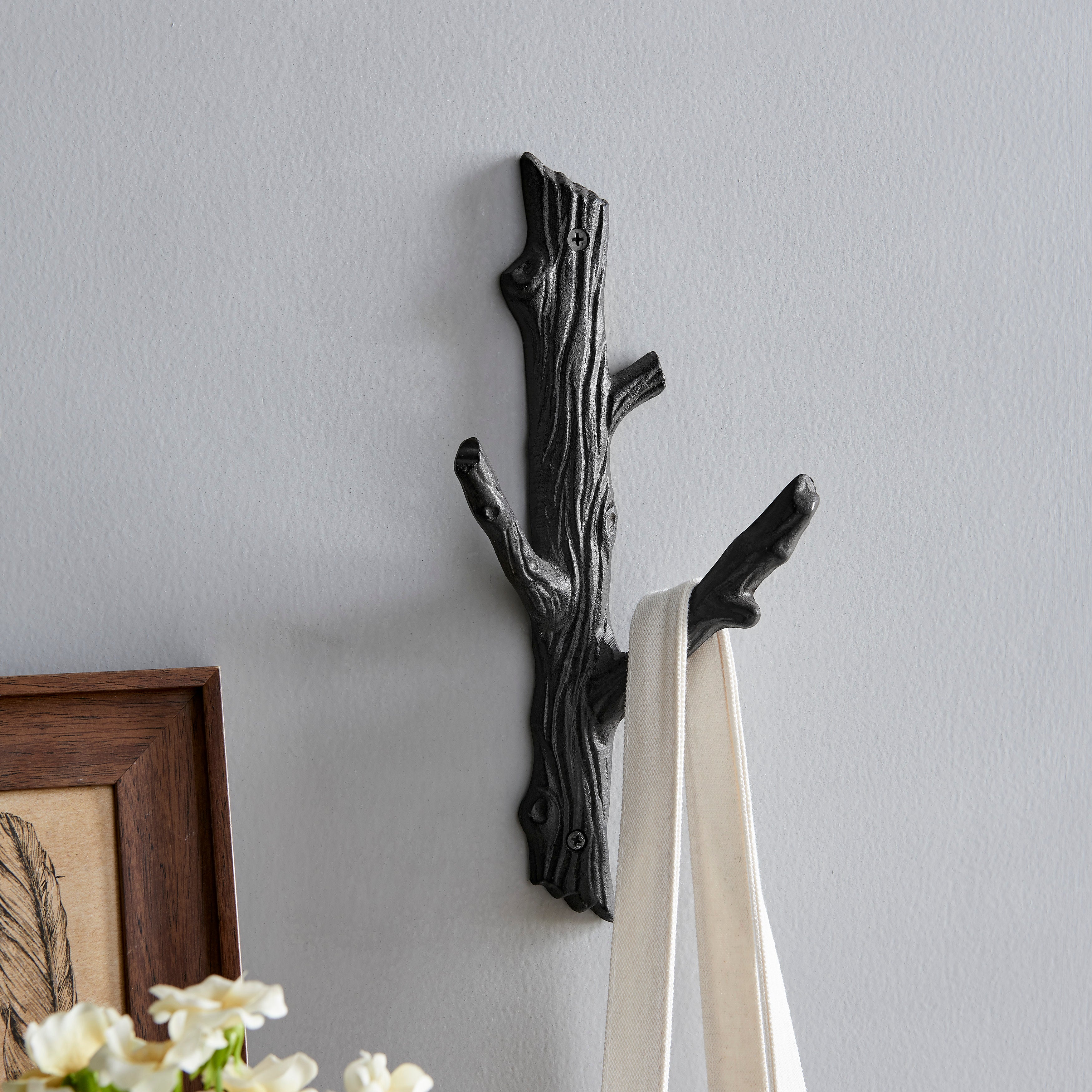 Brown Cast Iron Dual Tree Branch Wall Mount Coat Hooks (Set of 2)