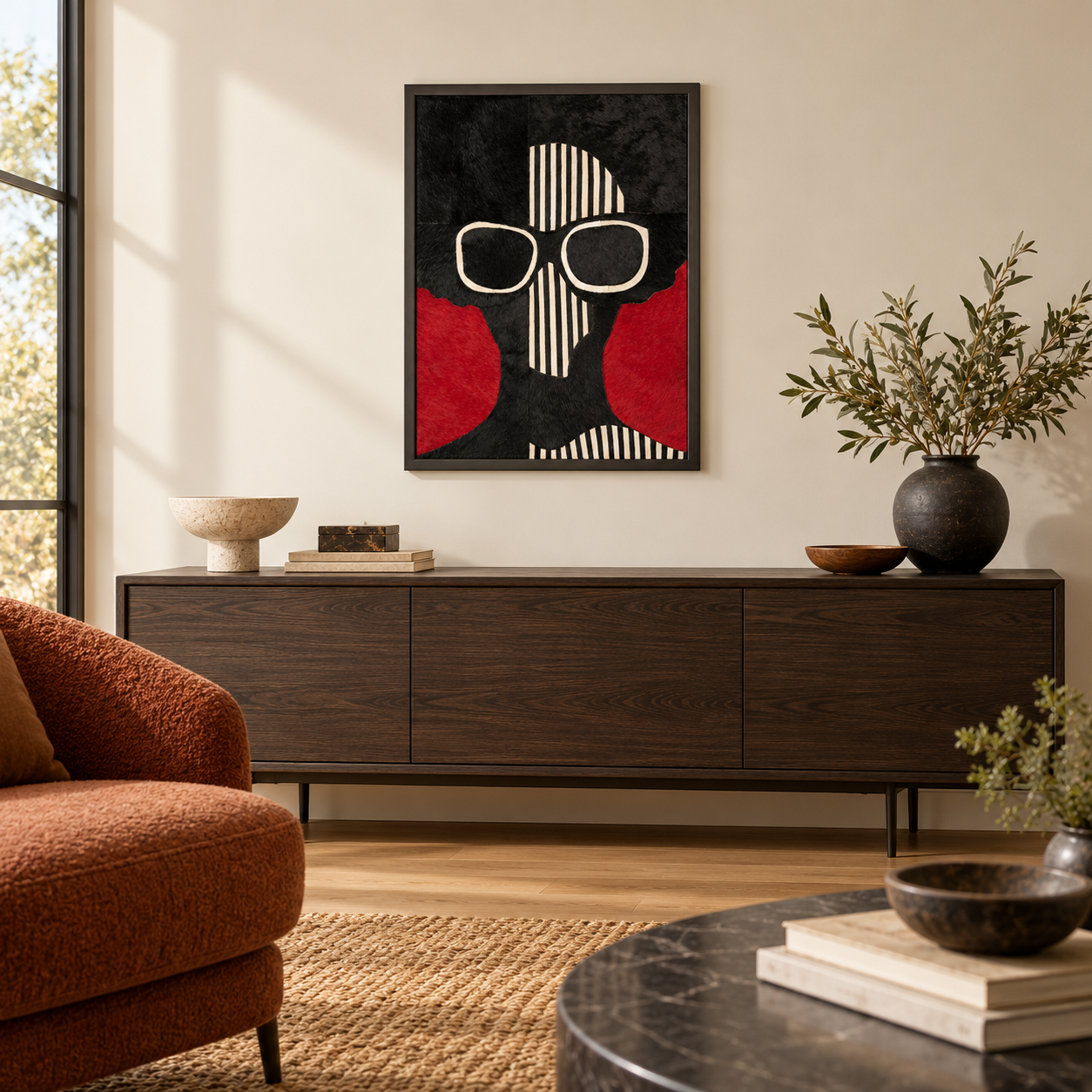 Black and White on Red Fashion Silhouette Textured Wall Art