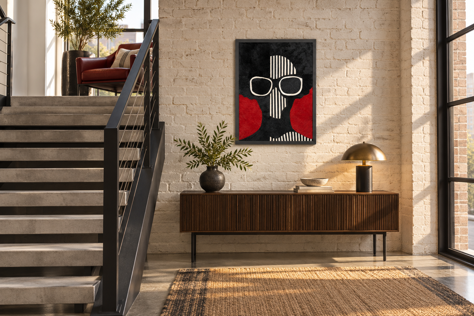 Black and White on Red Fashion Silhouette Textured Wall Art
