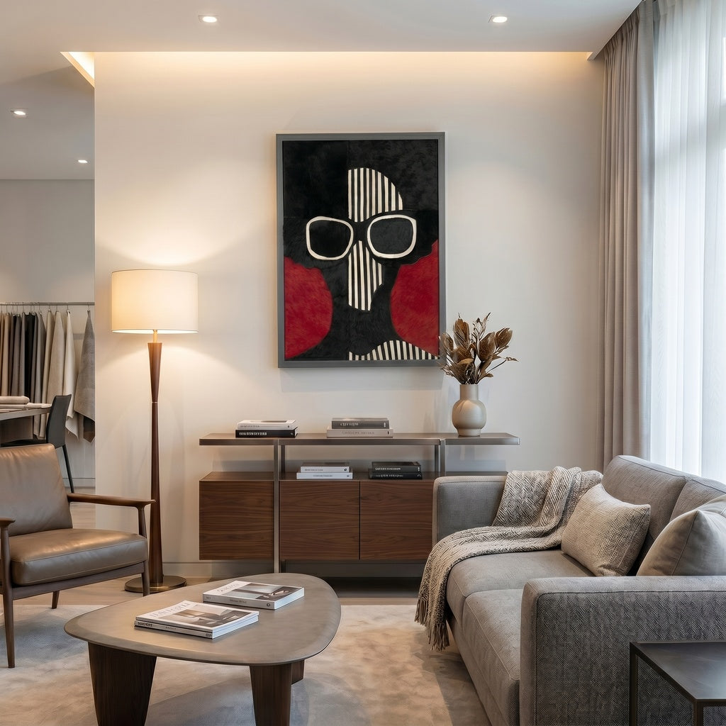 Black and White on Red Fashion Silhouette Textured Wall Art