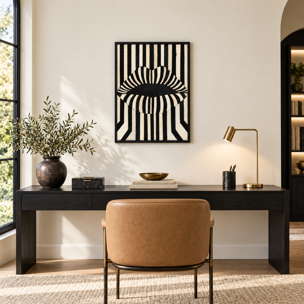 Pop Art Style Black and White Stripe Lips Textured Wall Art
