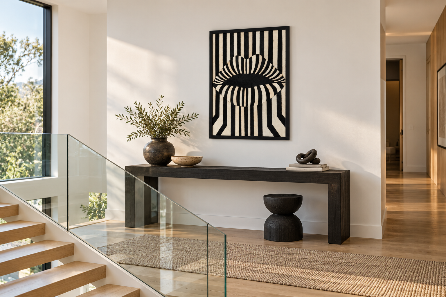 Pop Art Style Black and White Stripe Lips Textured Wall Art