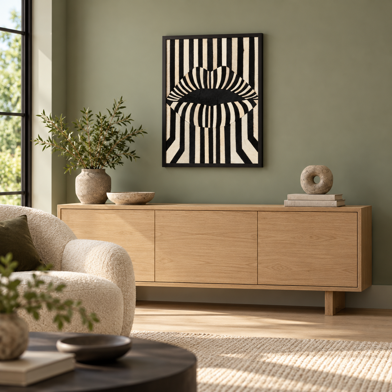 Pop Art Style Black and White Stripe Lips Textured Wall Art