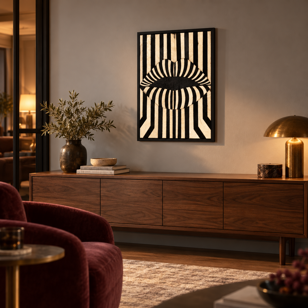 Pop Art Style Black and White Stripe Lips Textured Wall Art