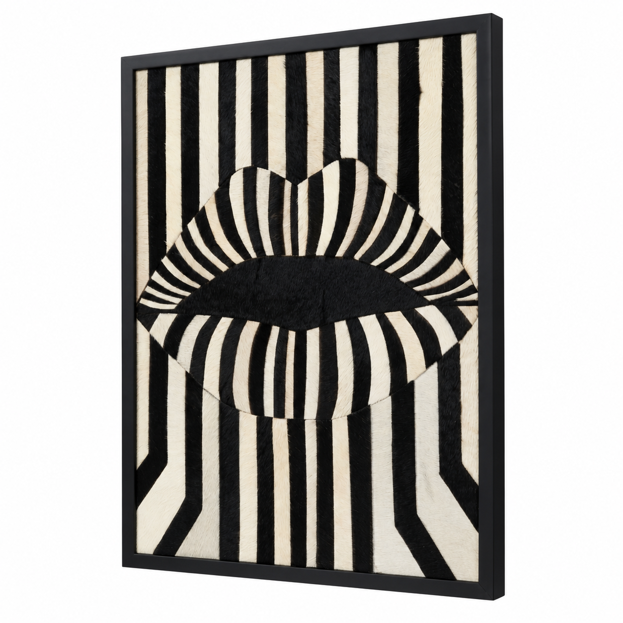 Pop Art Style Black and White Stripe Lips Textured Wall Art