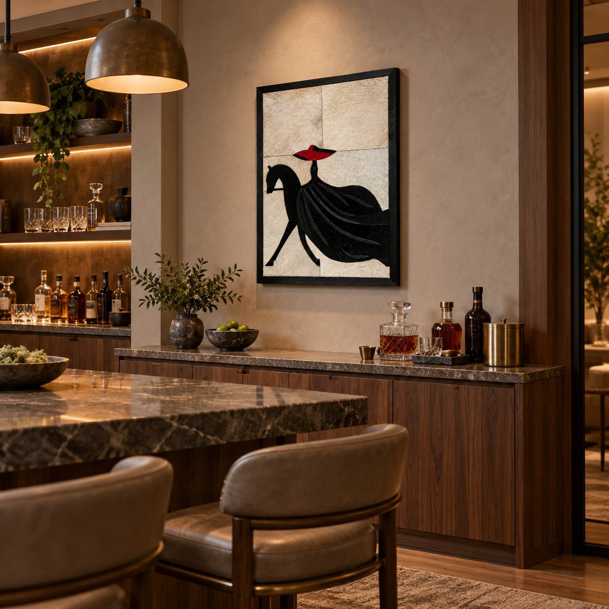 Red Black White Woman Riding Horse Textured Wall Art