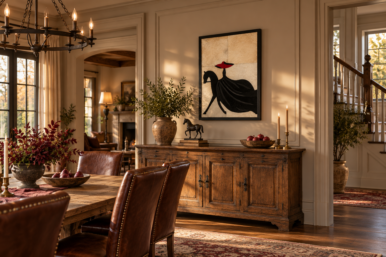 Red Black White Woman Riding Horse Textured Wall Art