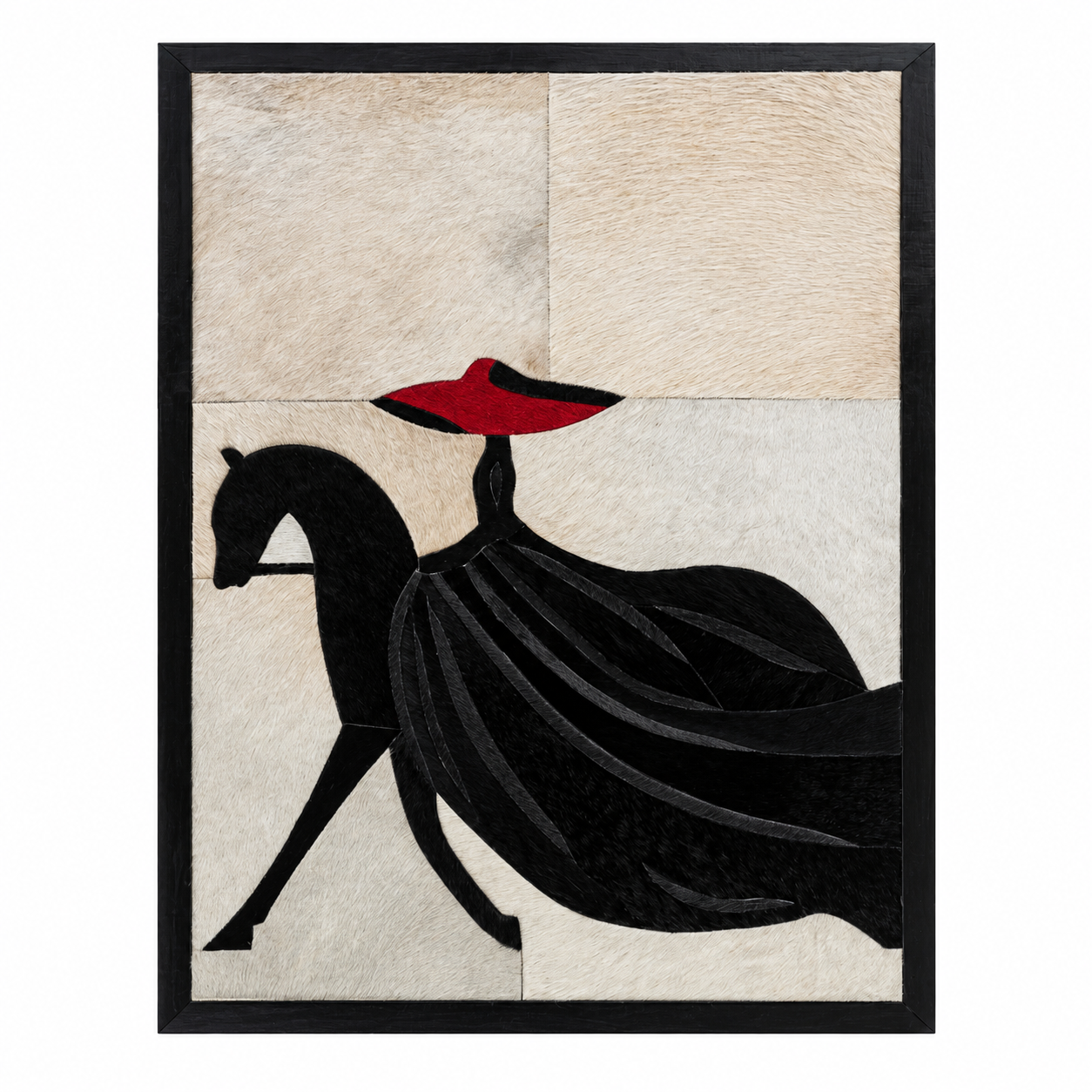 Red Black White Woman Riding Horse Textured Wall Art