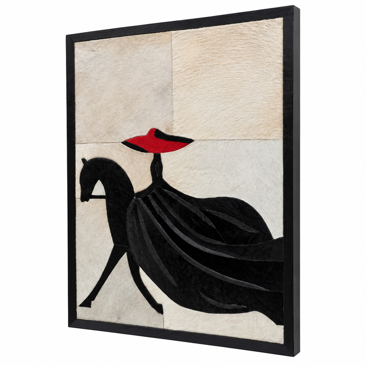 Red Black White Woman Riding Horse Textured Wall Art