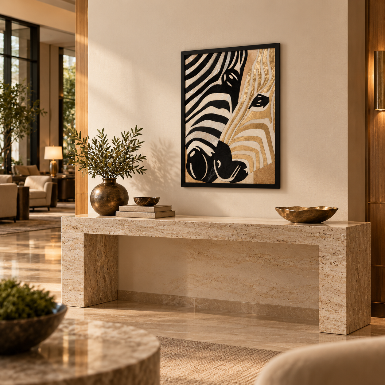 Gold Leaf Zebra Pair Textured Wall Art