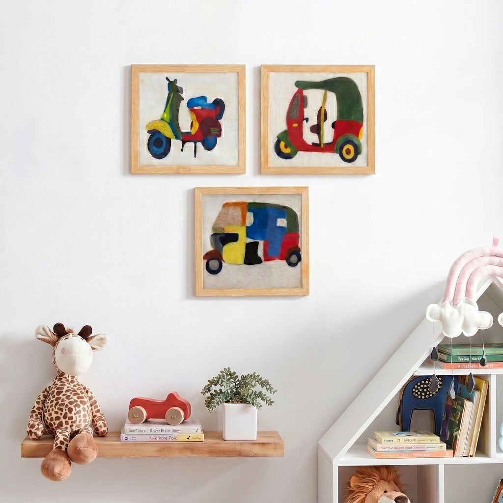 Multicolor Transportation Vehicle Textured Wall Art Set of 3