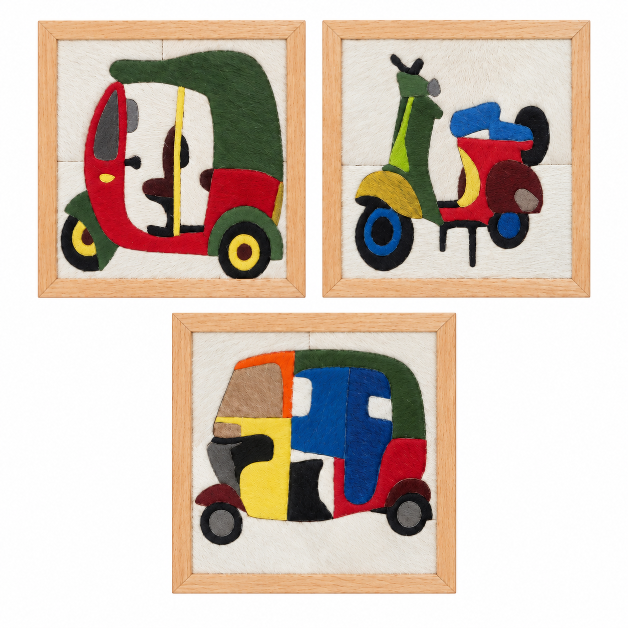 Multicolor Transportation Vehicle Textured Wall Art Set of 3