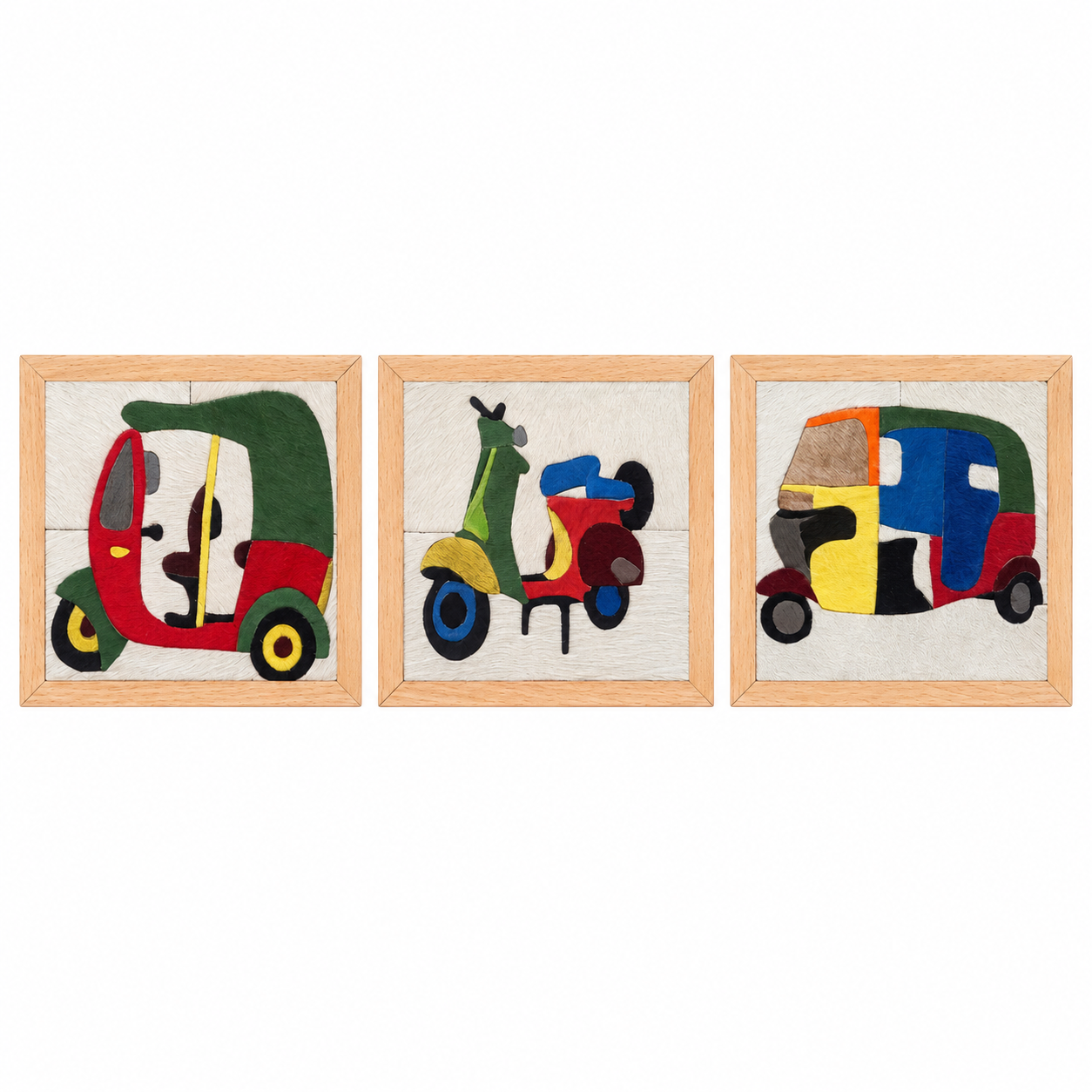 Multicolor Transportation Vehicle Textured Wall Art Set of 3