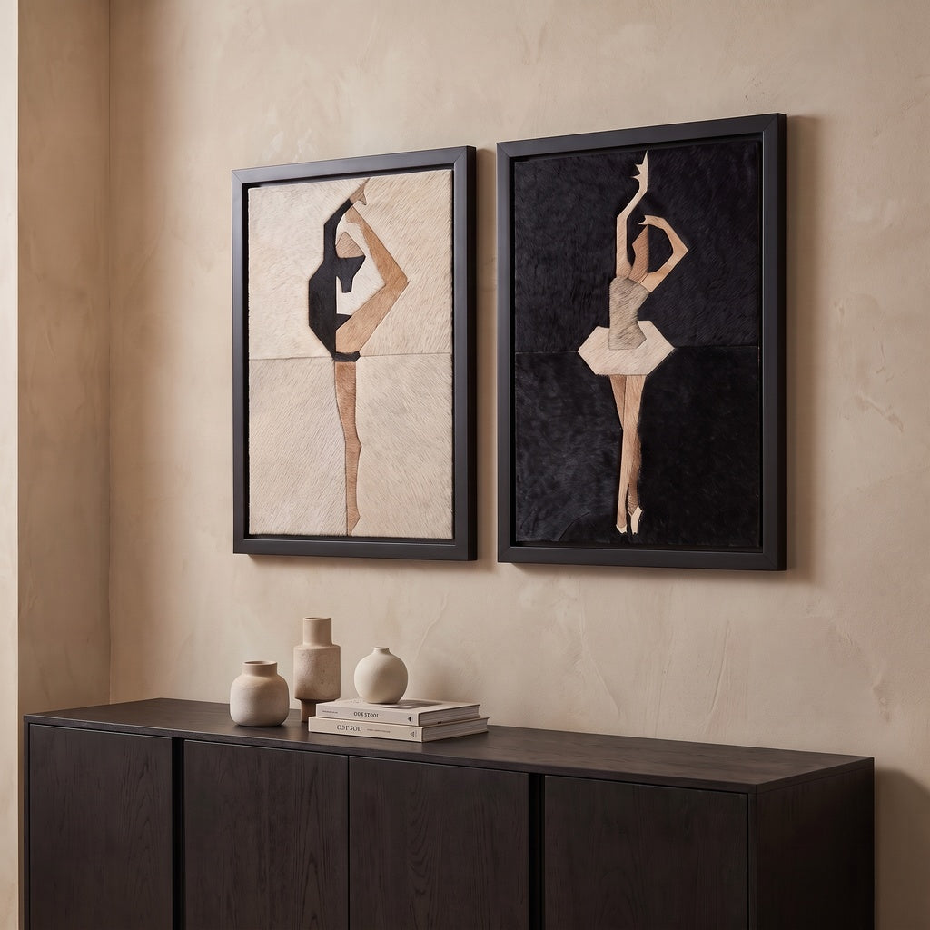 Two Tone Contrasting Ballerina Textured Wall Art Set of 2