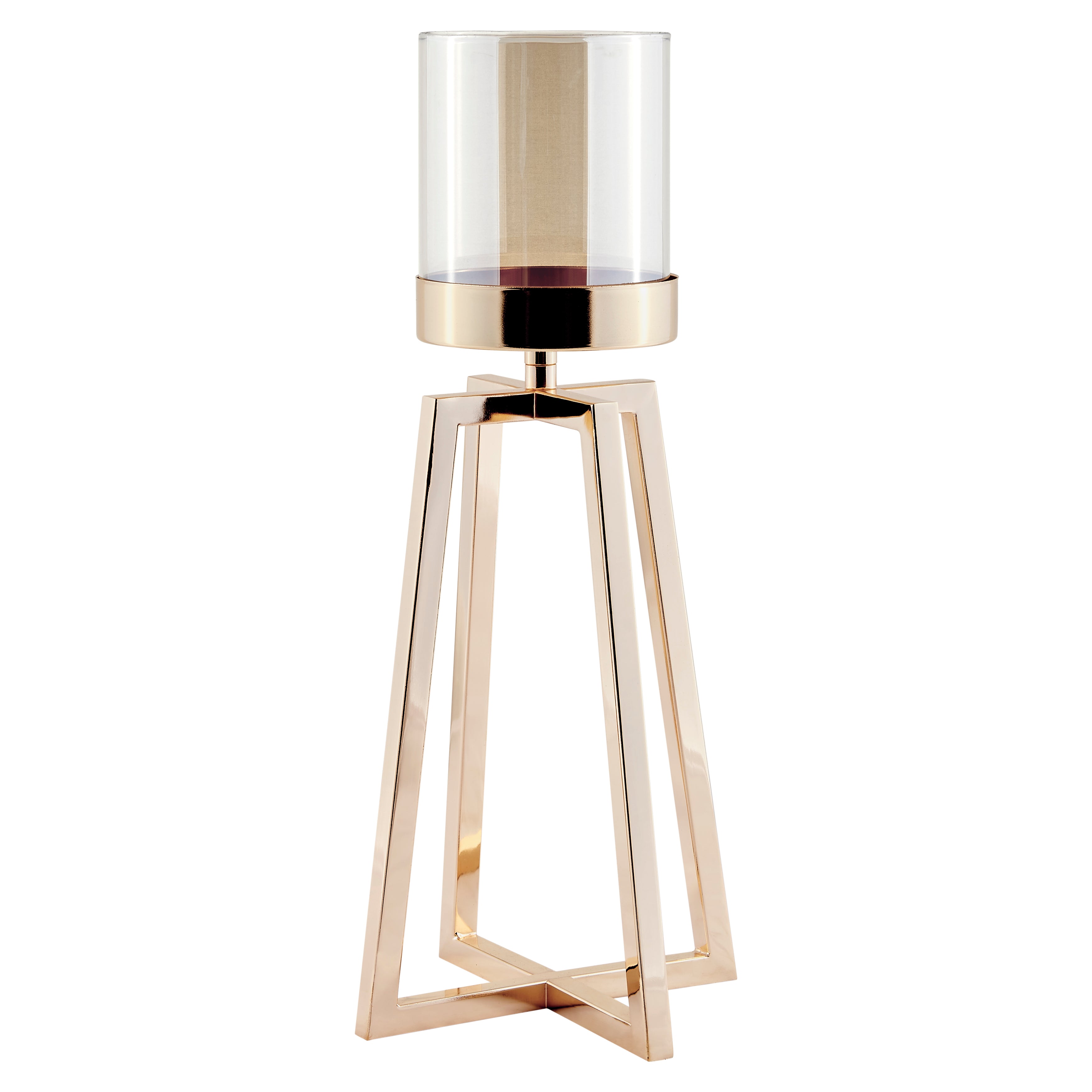 Maeve Tinted Glass Warm Gold Pedestal Hurricane Candle Holders - Set of 2