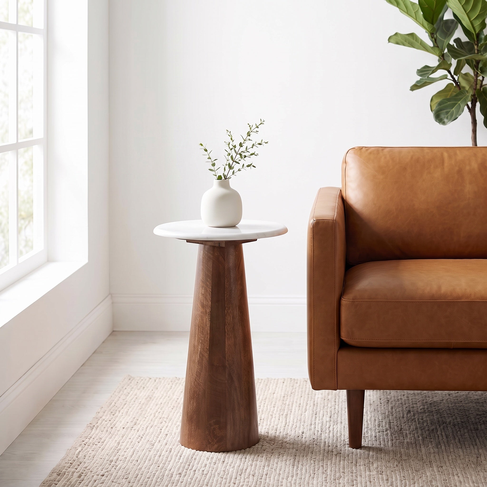 Marble Wood Tapered Cylinder Drink Table
