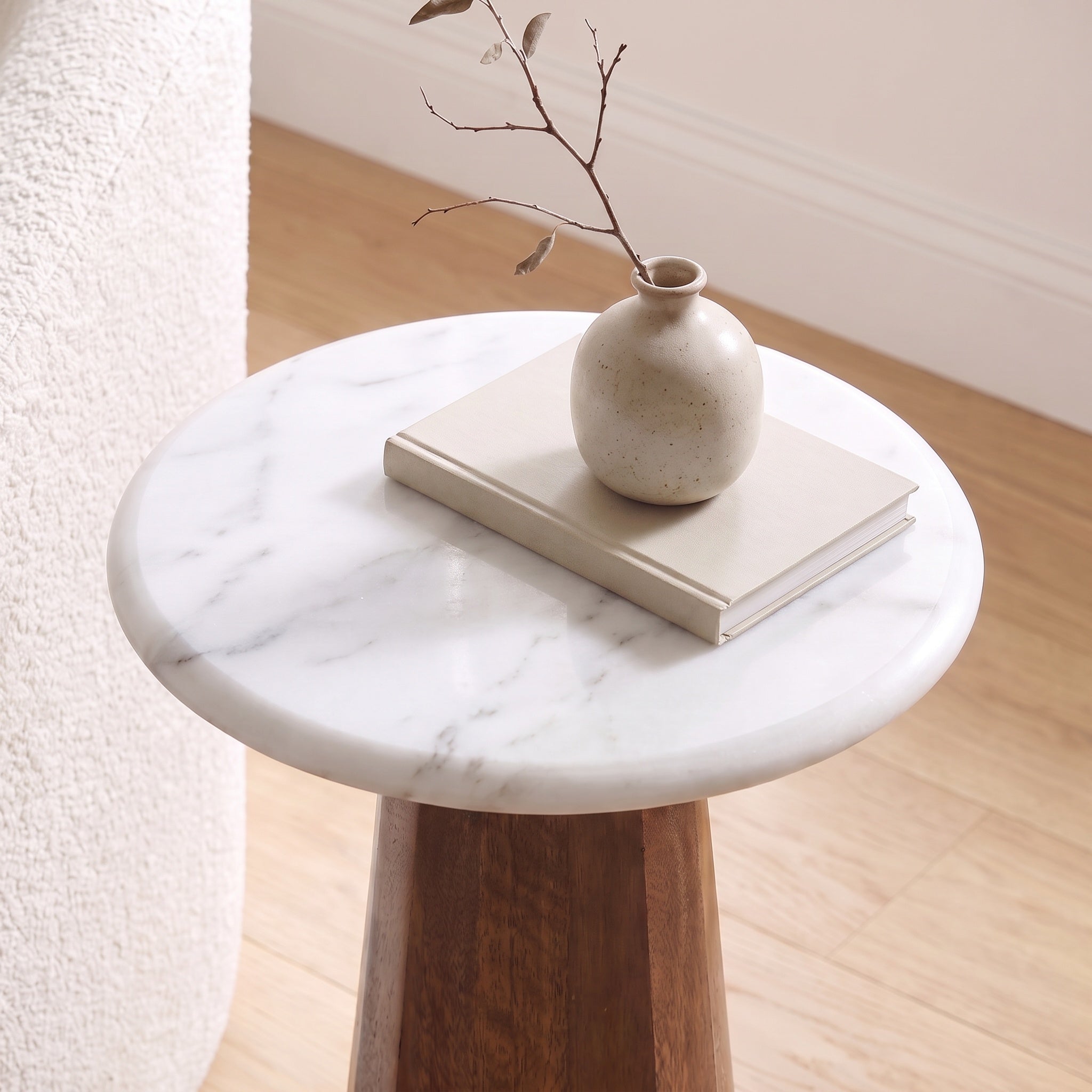Marble Wood Tapered Cylinder Drink Table