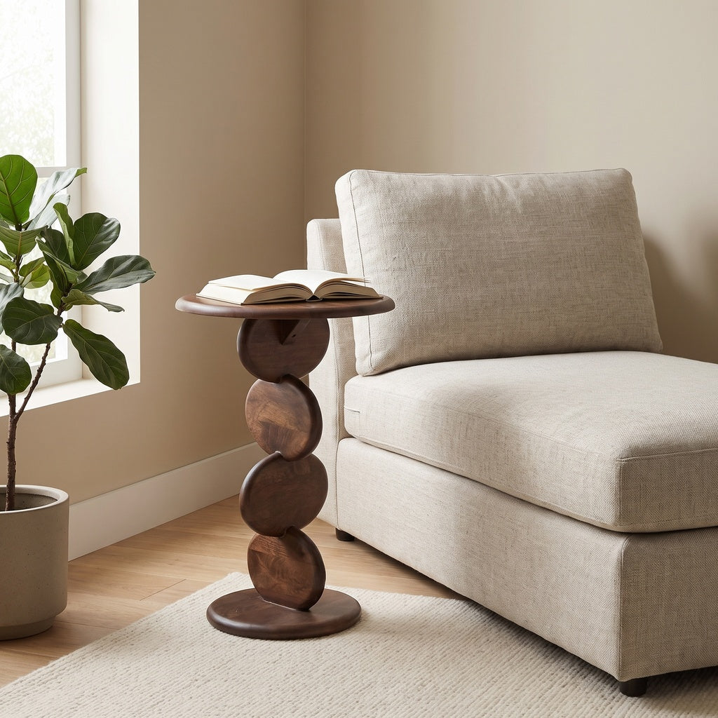 Round Wood Stacked Disc Base Side Table