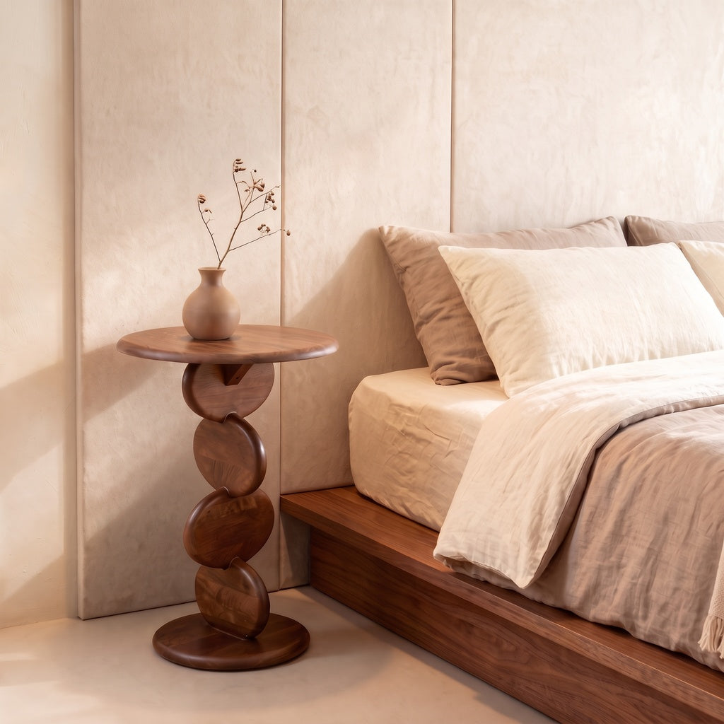 Round Wood Stacked Disc Base Side Table