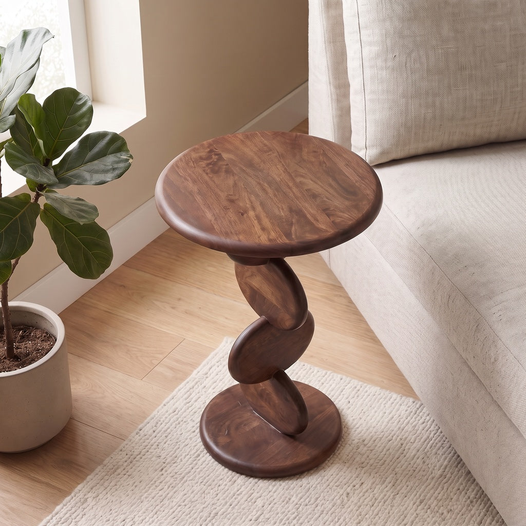 Round Wood Stacked Disc Base Side Table
