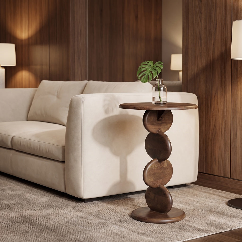 Round Wood Stacked Disc Base Side Table