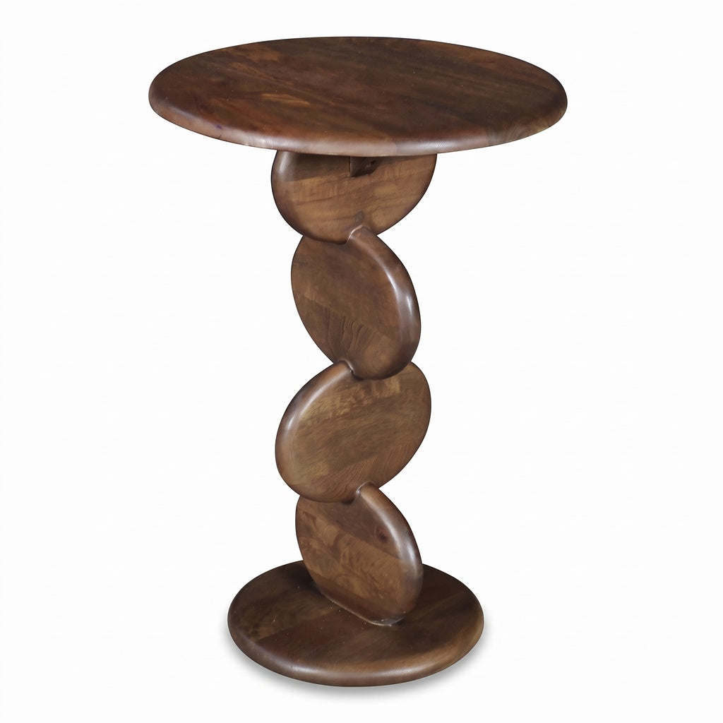 Round Wood Stacked Disc Base Side Table