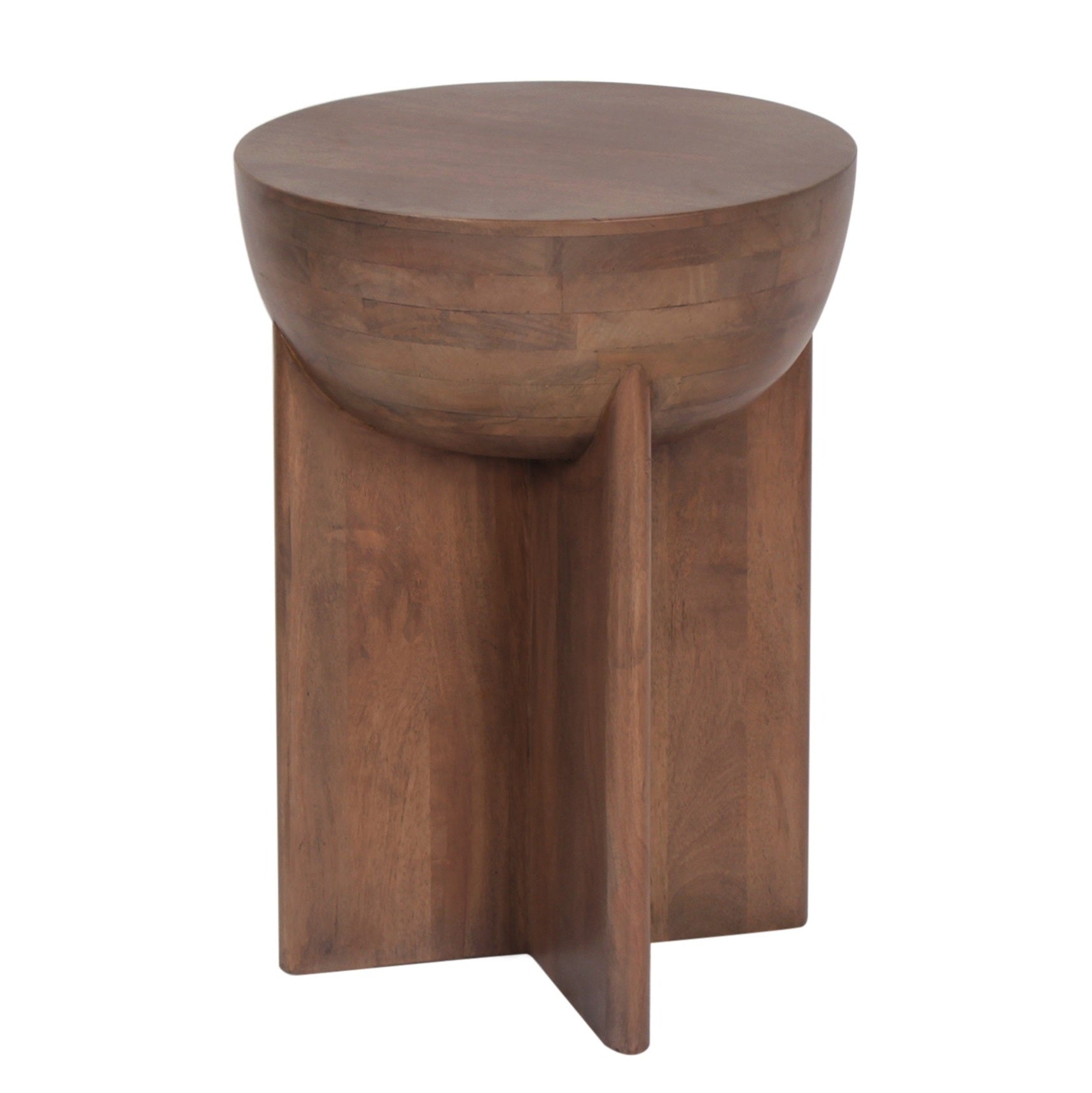 Round Sculptural Wood Side Table