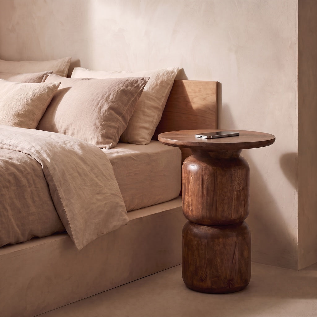 Round Stacked Wood Block Base Side Table