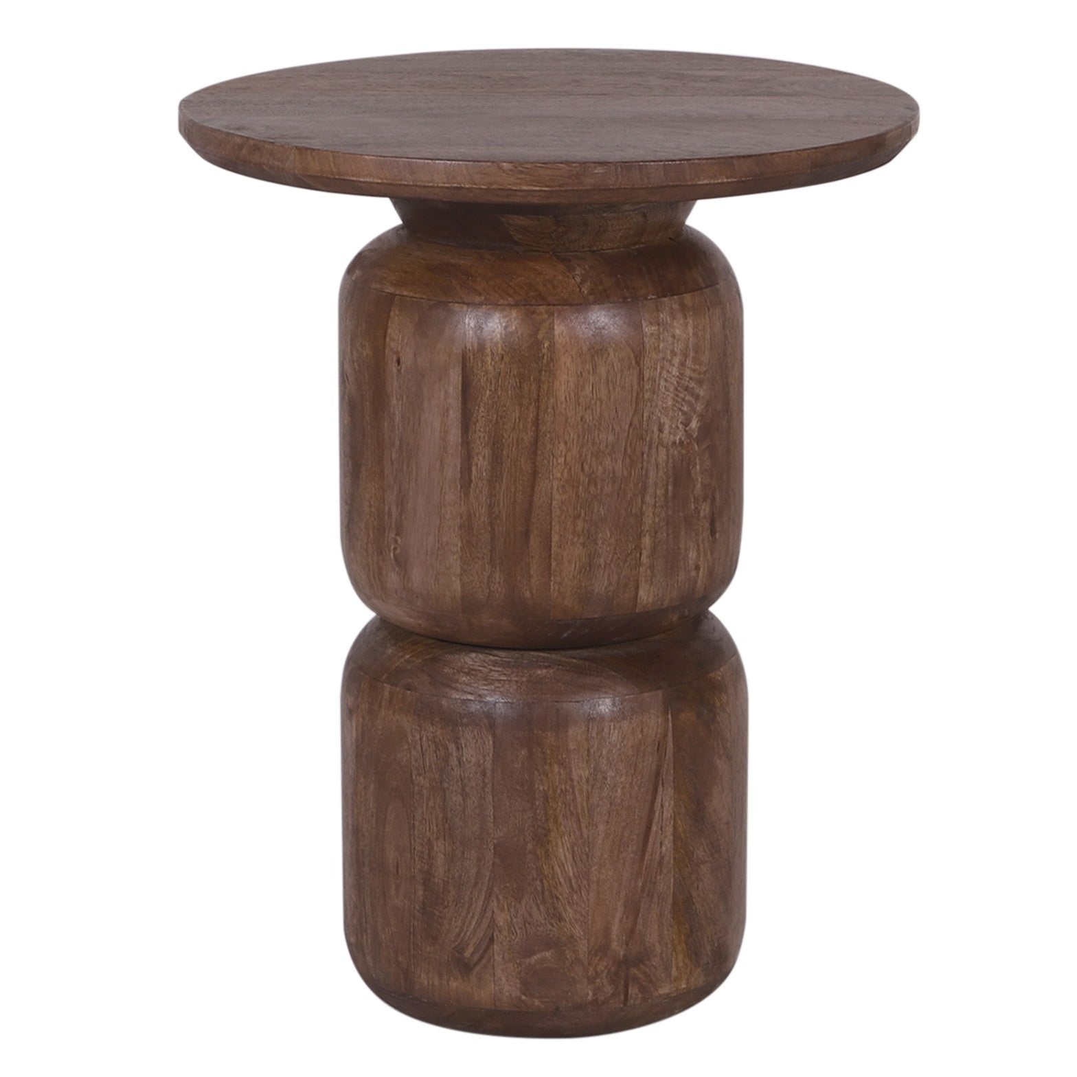 Round Stacked Wood Block Base Side Table