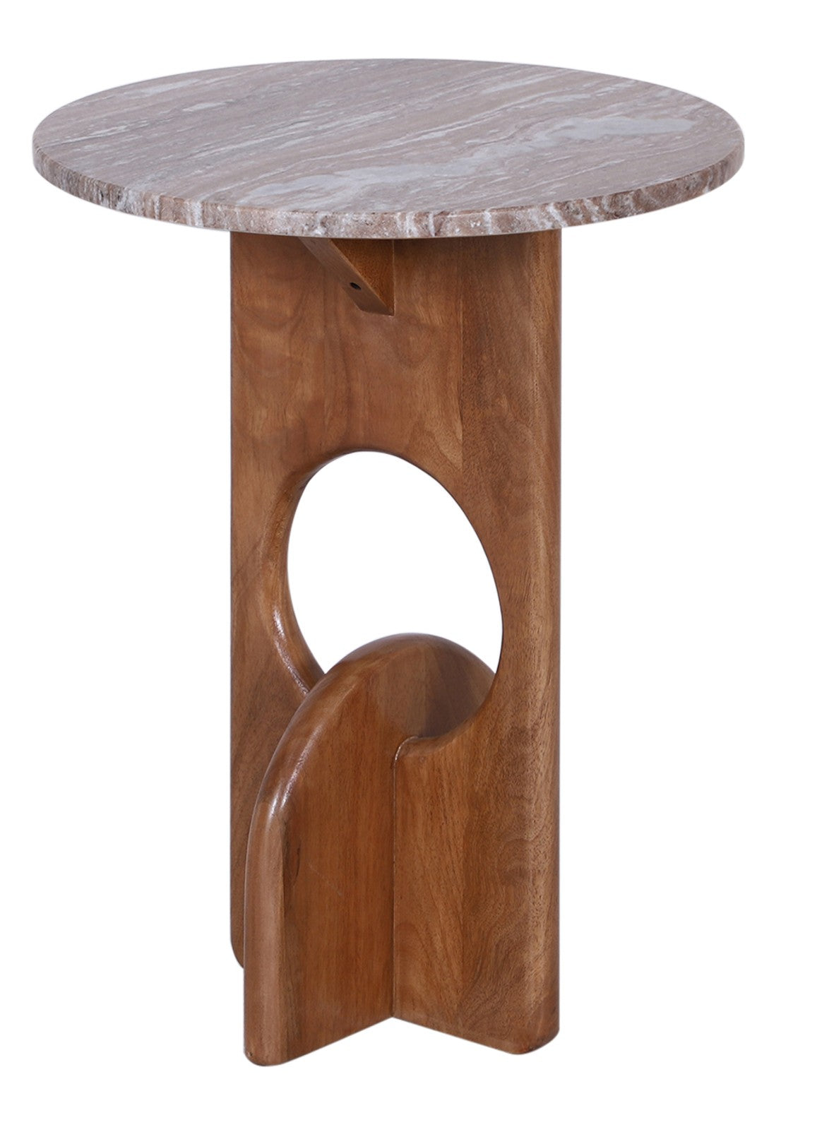 Sand Marble Wood Cutout Sculpture Base Side Table